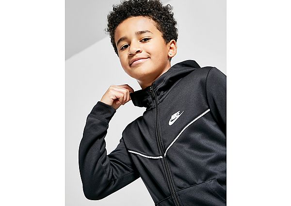 Nike Tape Poly Full Zip Hoodie Junior - Black/White - Kids, Black/White