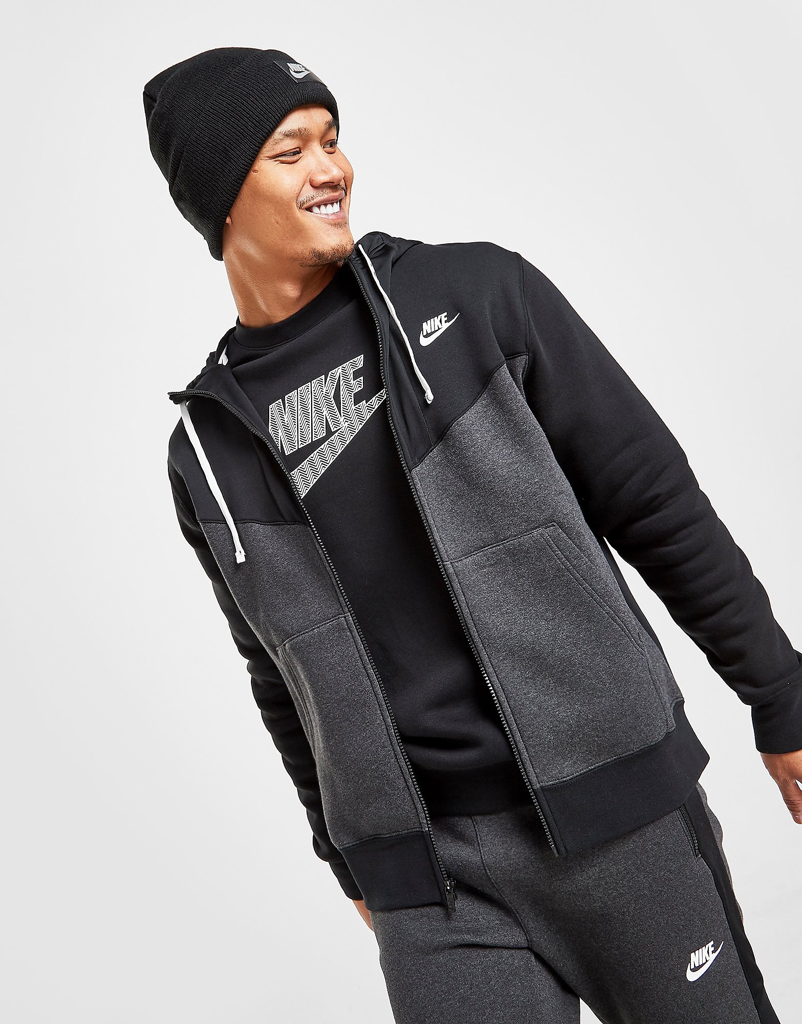 

Nike Hybrid Fleece Full Zip Hoodie - Only at JD - Black/Black Heather/Black/White - Mens, Black/Black Heather/Black/White