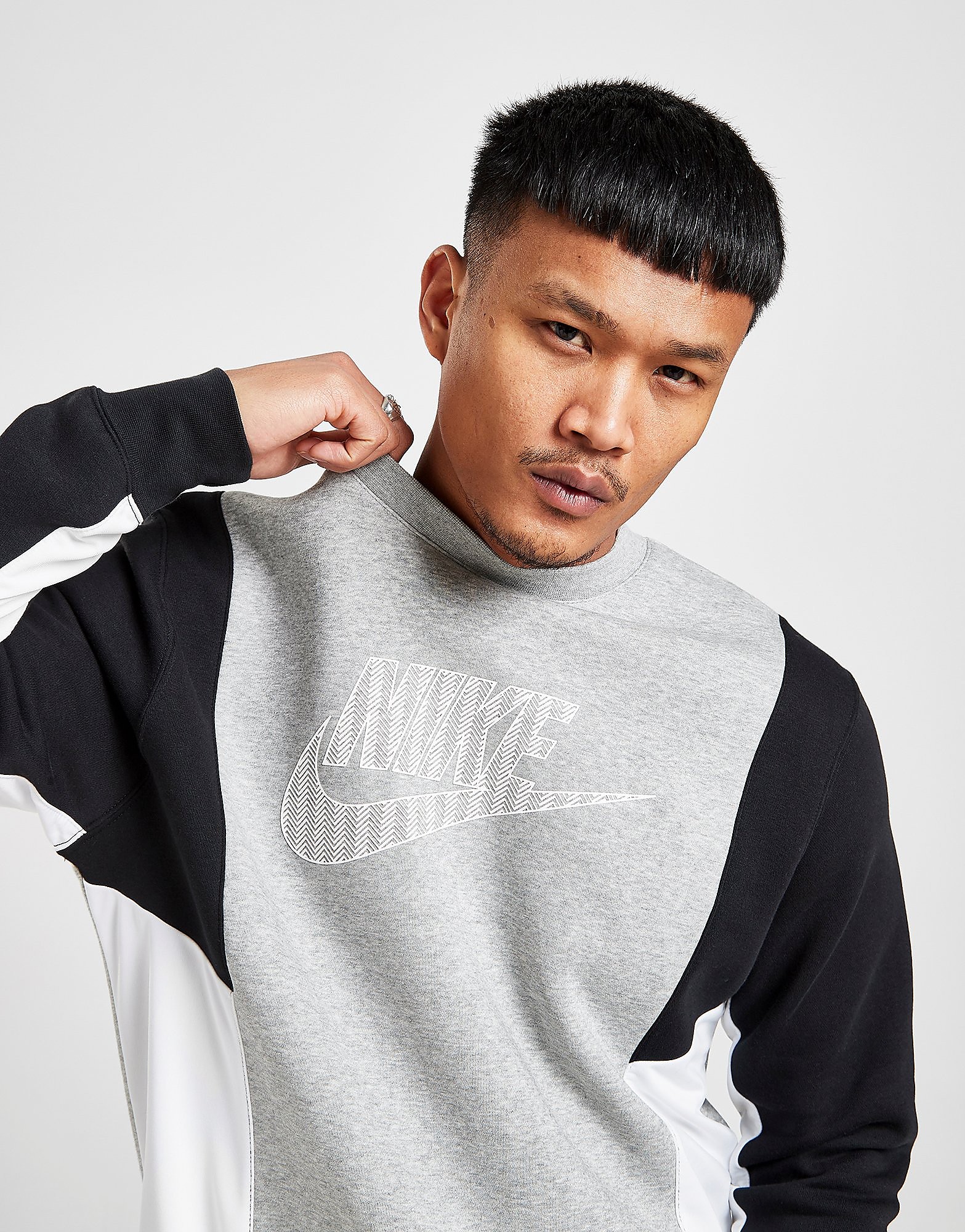 Nike Hybrid Crew Sweatshirt - Only at JD - Dark Grey Heather/Black/White/White - Mens, Dark Grey Heather/Black/White/White
