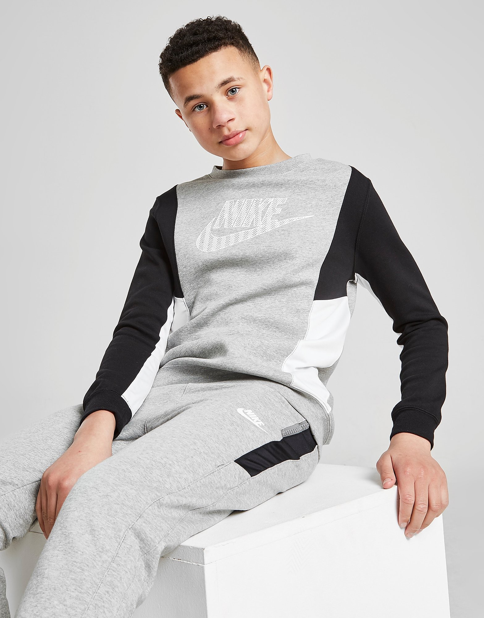 

Nike Hybrid Crew Sweatshirt Junior - Only at JD - Dark Grey Heather/Black/White - Kids, Dark Grey Heather/Black/White