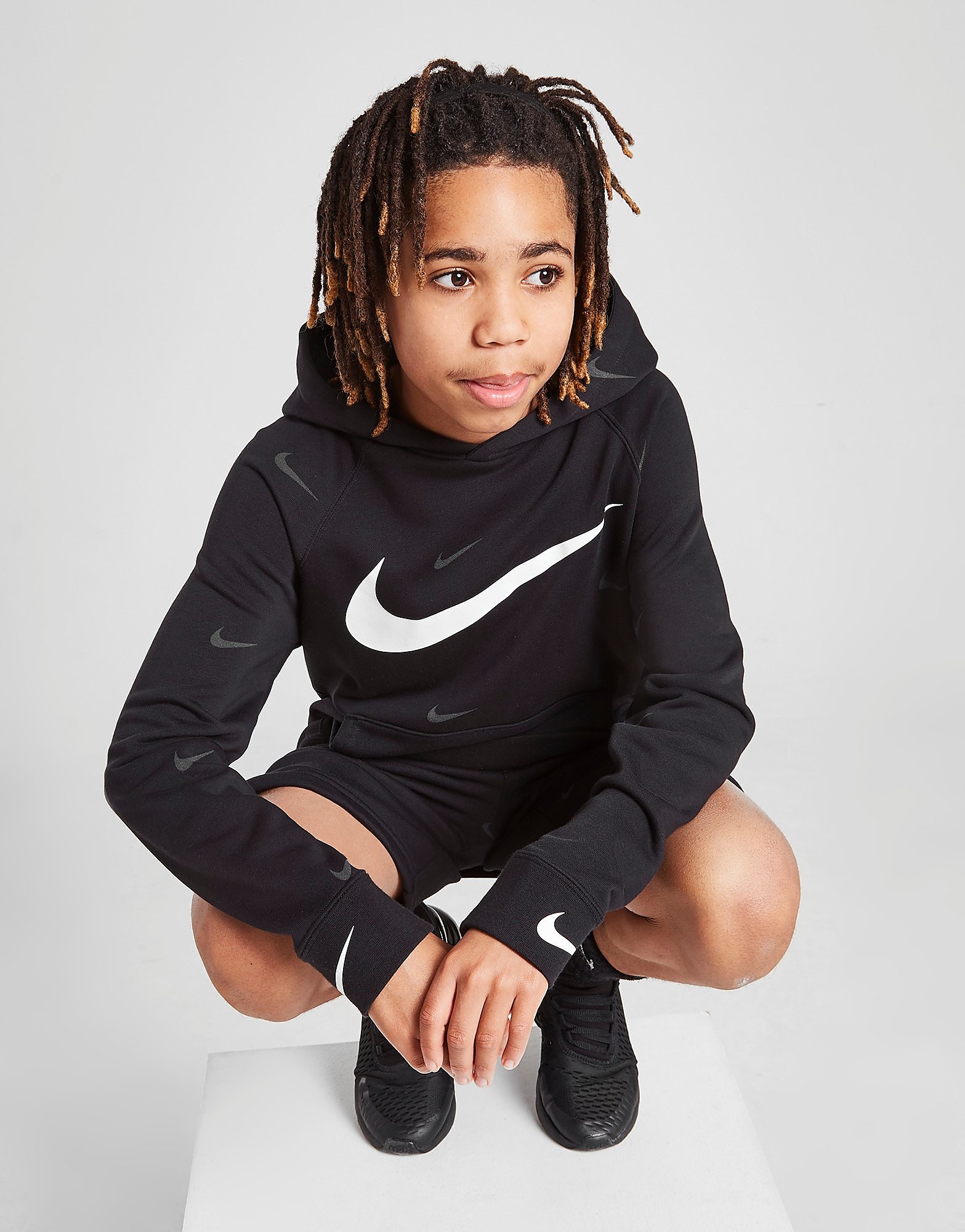 

Nike All Over Print Swoosh Pullover Hoodie Junior - Black/White - Kids, Black/White