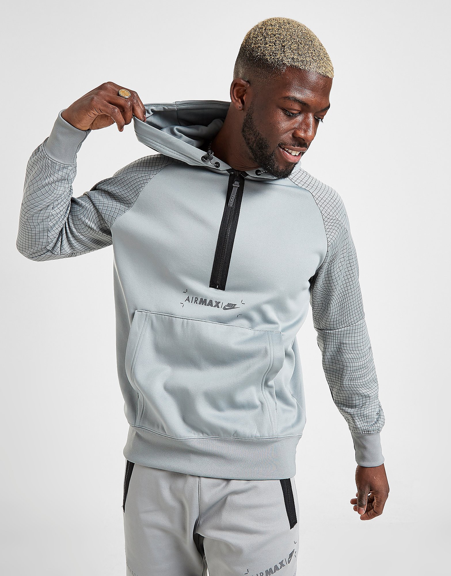 Nike Air Max 1/4 Zip Fleece Hoodie - Only at JD - Particle Grey/Black - Mens, Particle Grey/Black