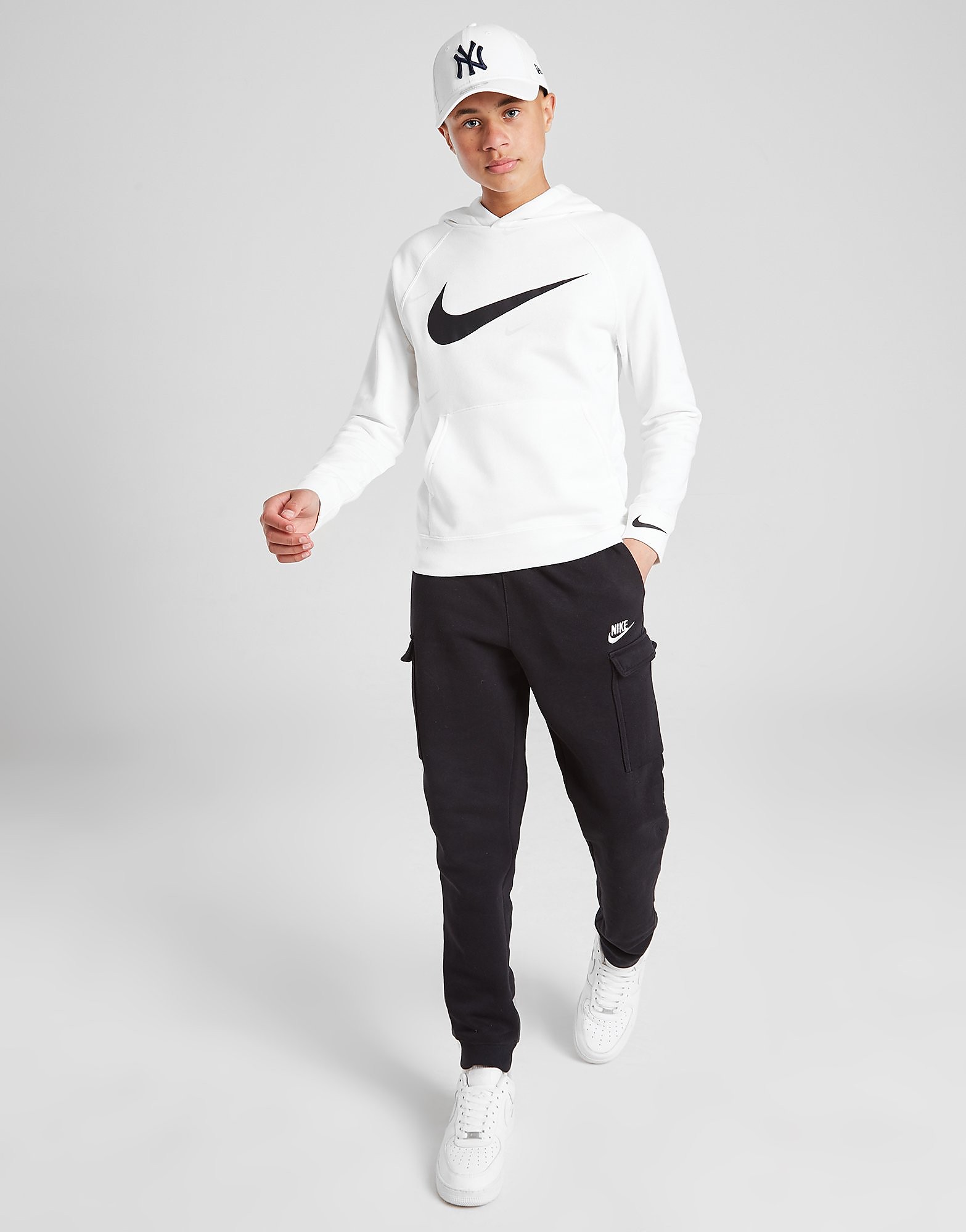 

Nike All Over Print Swoosh Pullover Hoodie Junior - Only at JD - White/Black - Kids, White/Black
