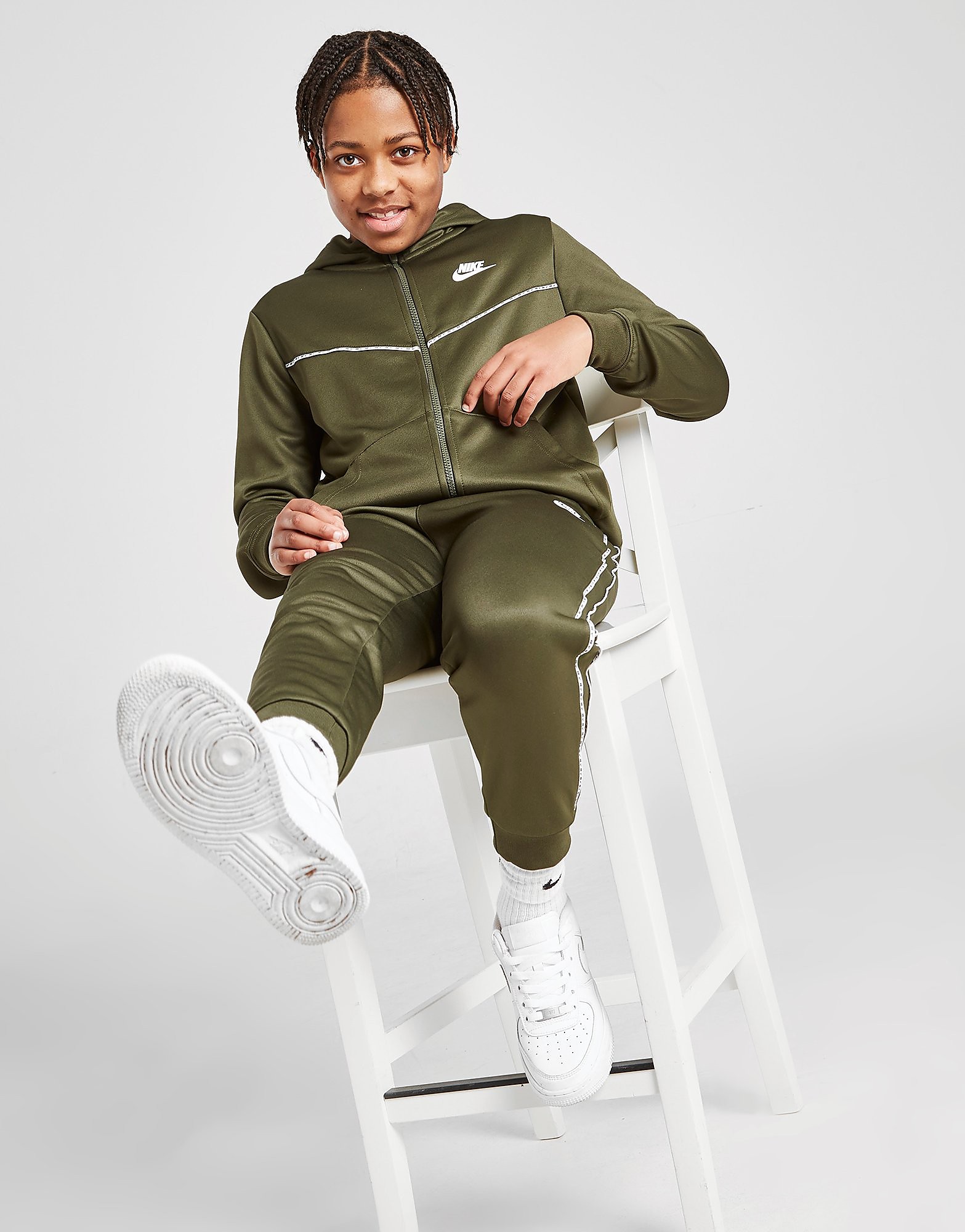

Nike Tape Poly Full Zip Hoodie Junior - Cargo Khaki/White - Kids, Cargo Khaki/White