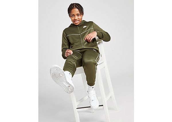 Nike Sweat à Capuche Zippé Tape Poly Junior - Cargo Khaki/White, Cargo Khaki/White