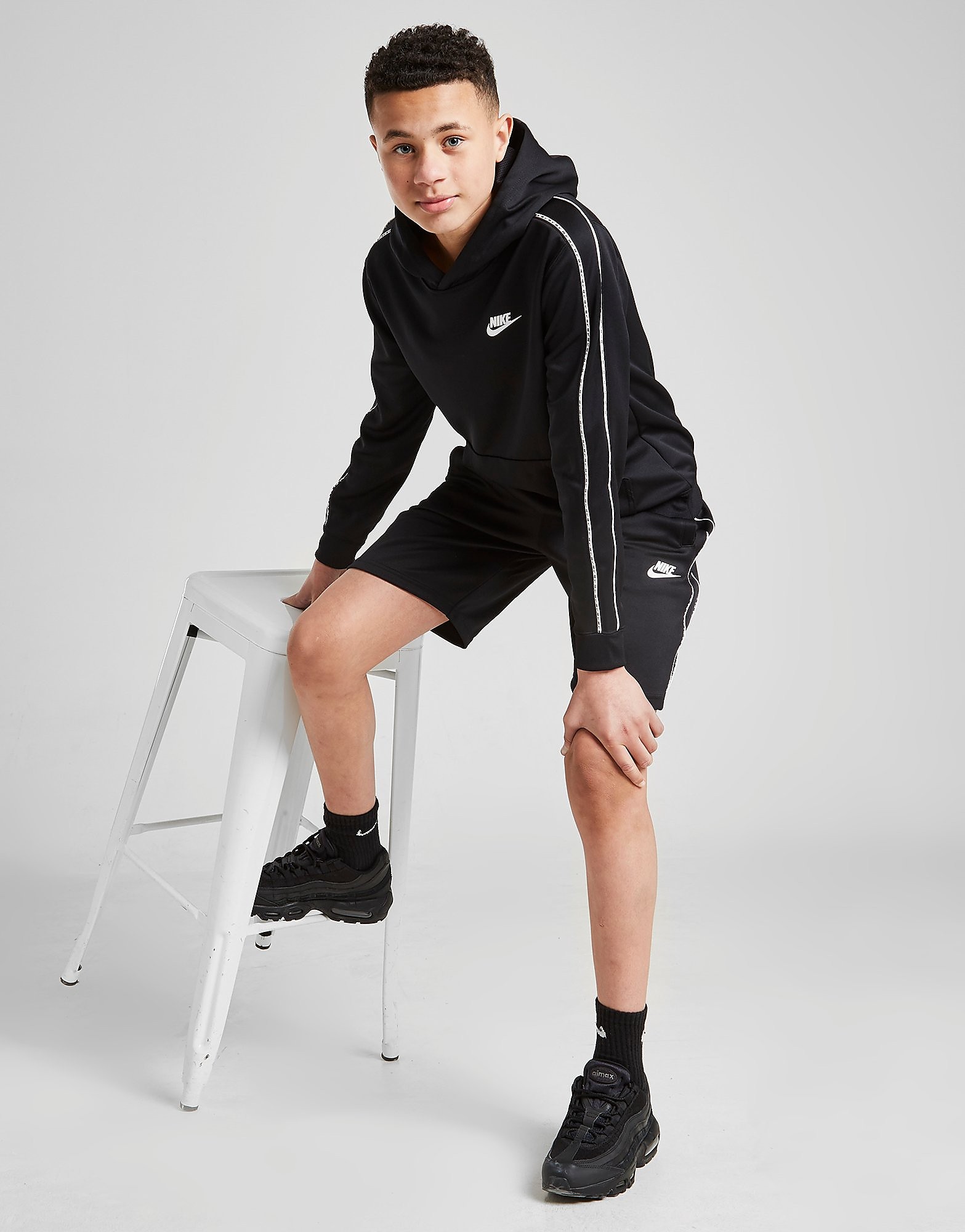 

Nike Tape Poly Overhead Hoodie Junior - Black/White - Kids, Black/White