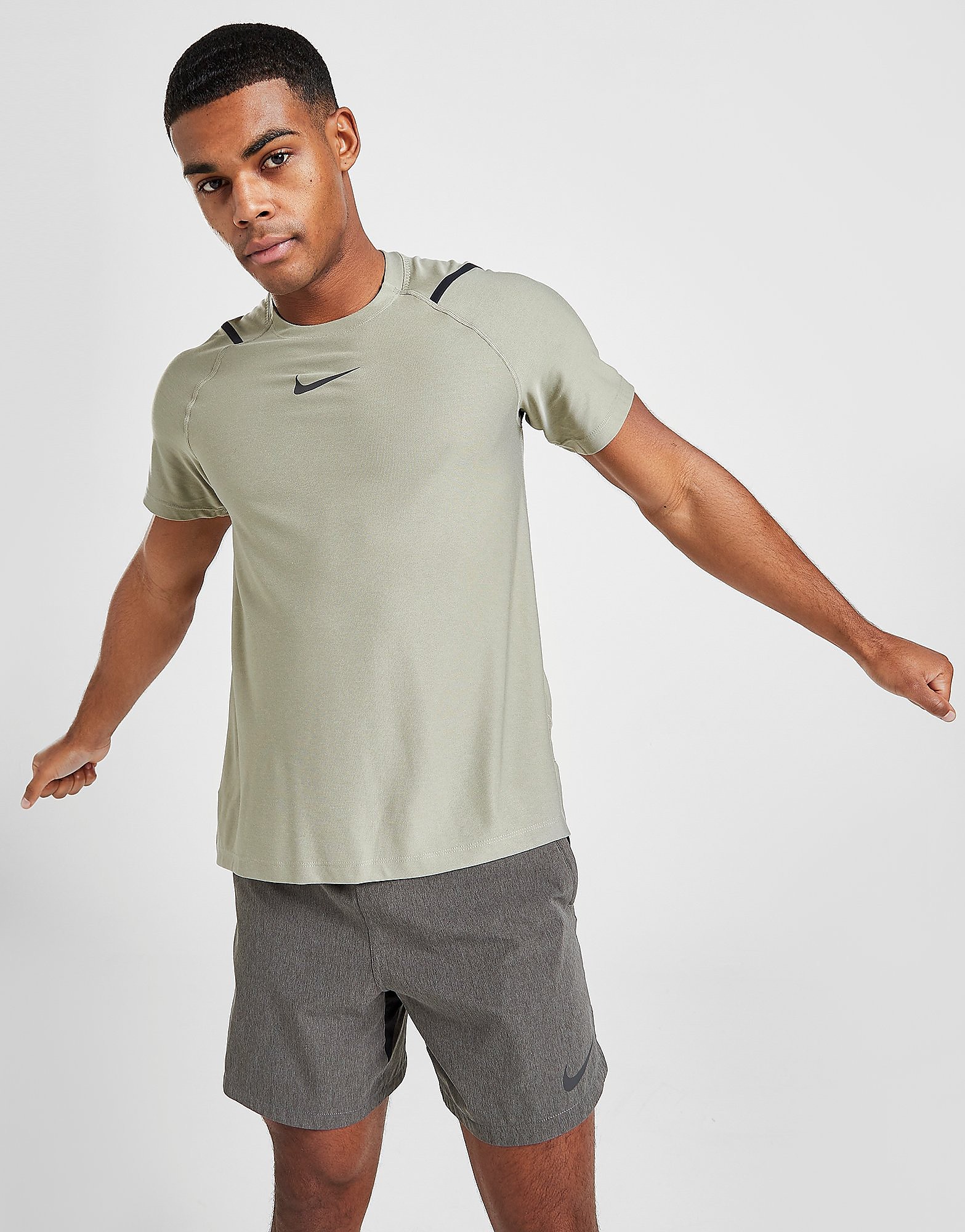 Nike Pro T-Shirt - Light Army/Heather/Black - Mens, Light Army/Heather/Black