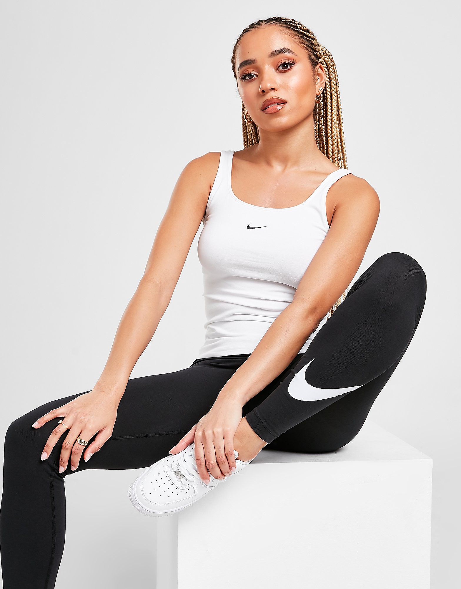 Nike High Waisted Single Swoosh Leggings - Only at JD - Black/White - Womens, Black/White