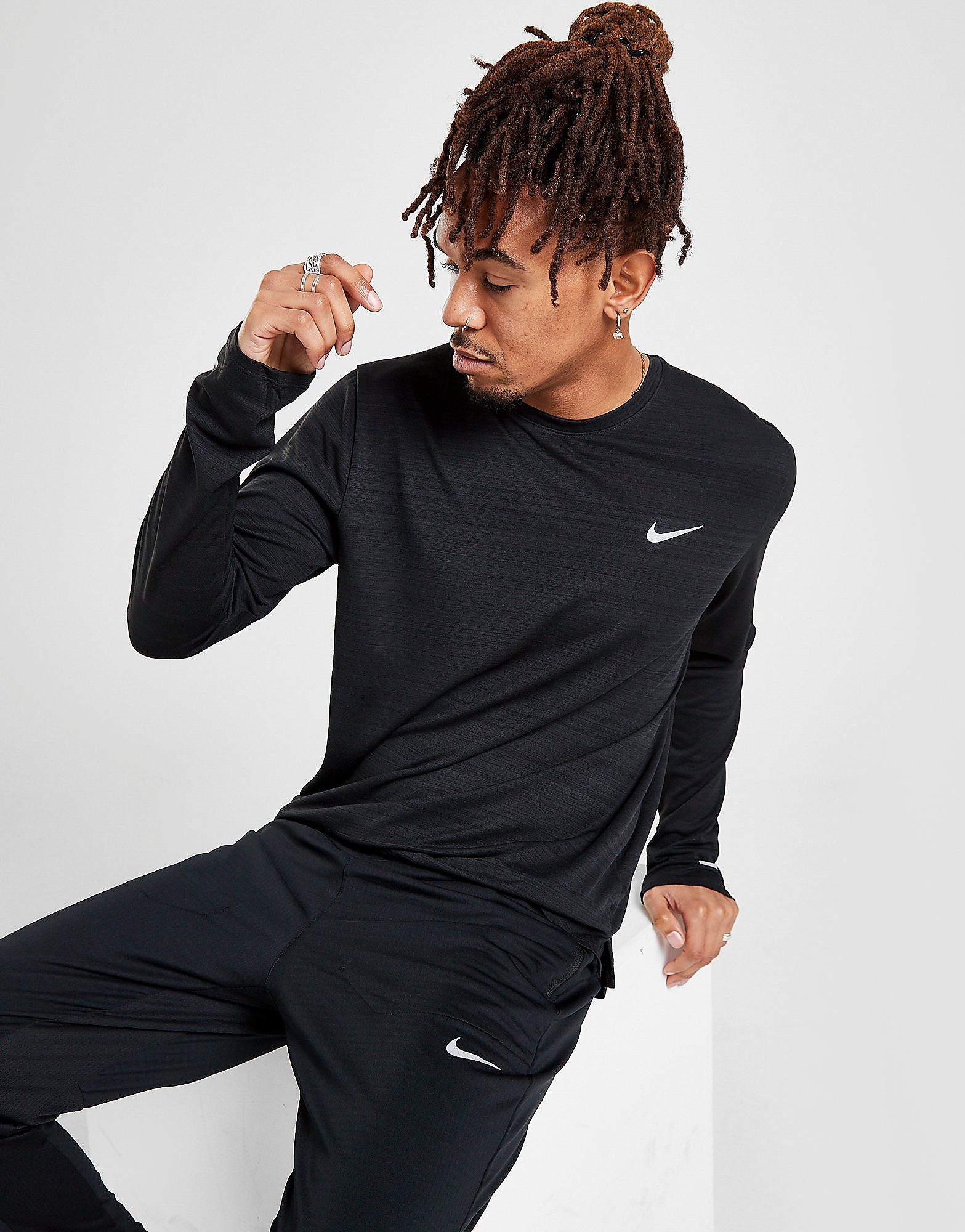 

Nike Miler Long Sleeve T-Shirt - Black - Mens, Black
