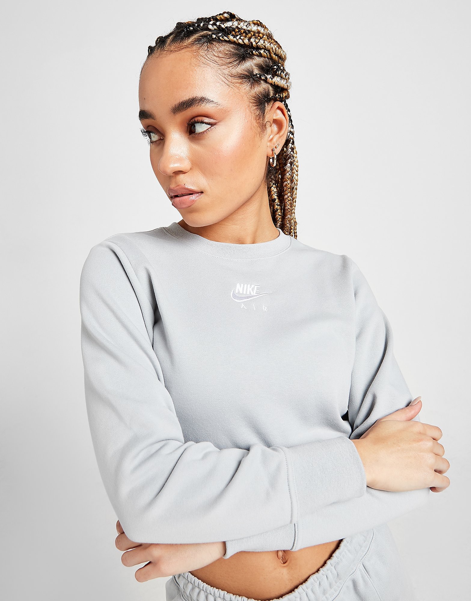 

Nike Air Crop Crew Sweatshirt - Only at JD - Light Smoke Grey/White - Womens, Light Smoke Grey/White