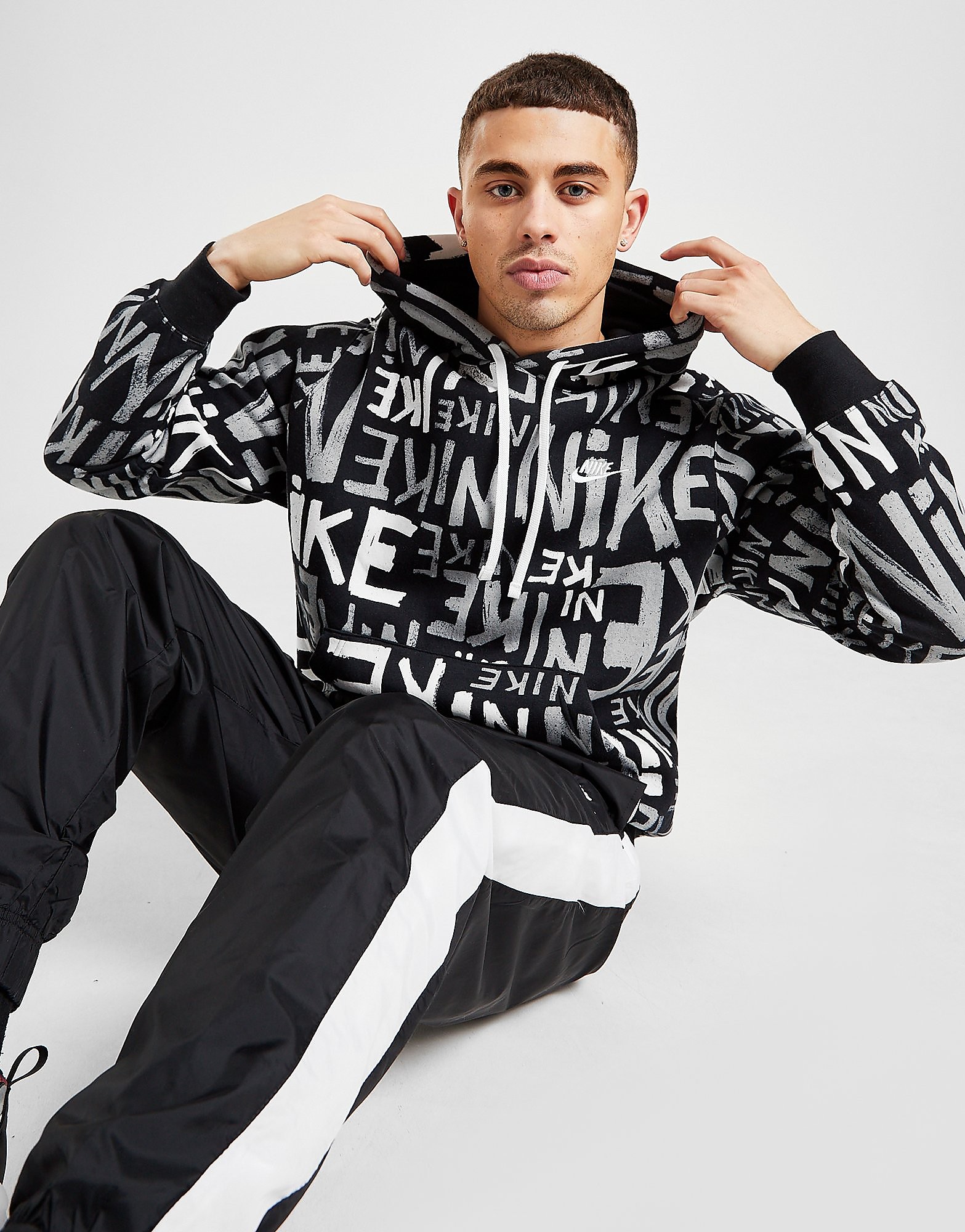 

Nike Foundation All Over Print Hoodie - Black/Black/White - Mens, Black/Black/White