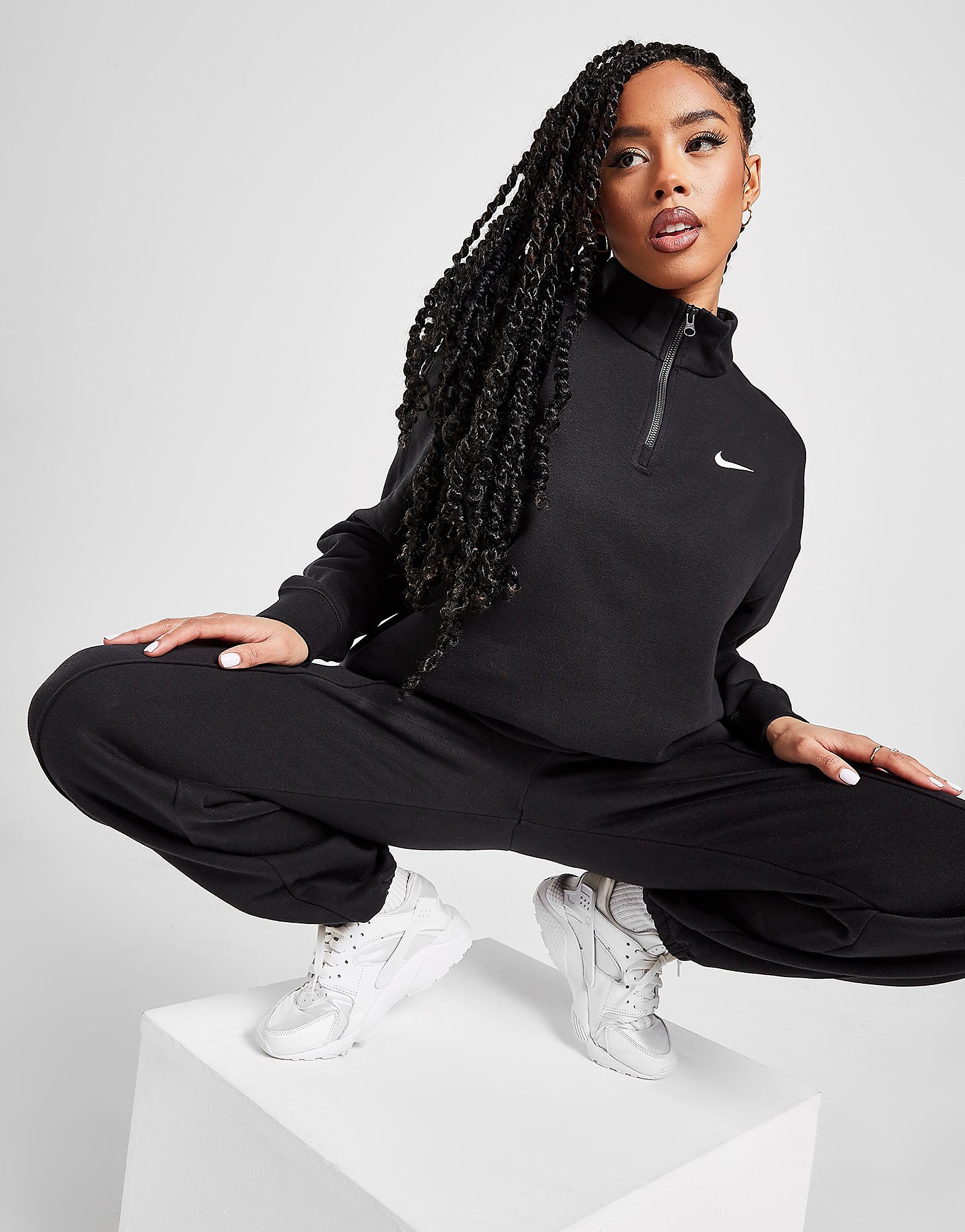 

Nike Trend Fleece 1/4 Zip Sweatshirt - Black/White - Womens, Black/White