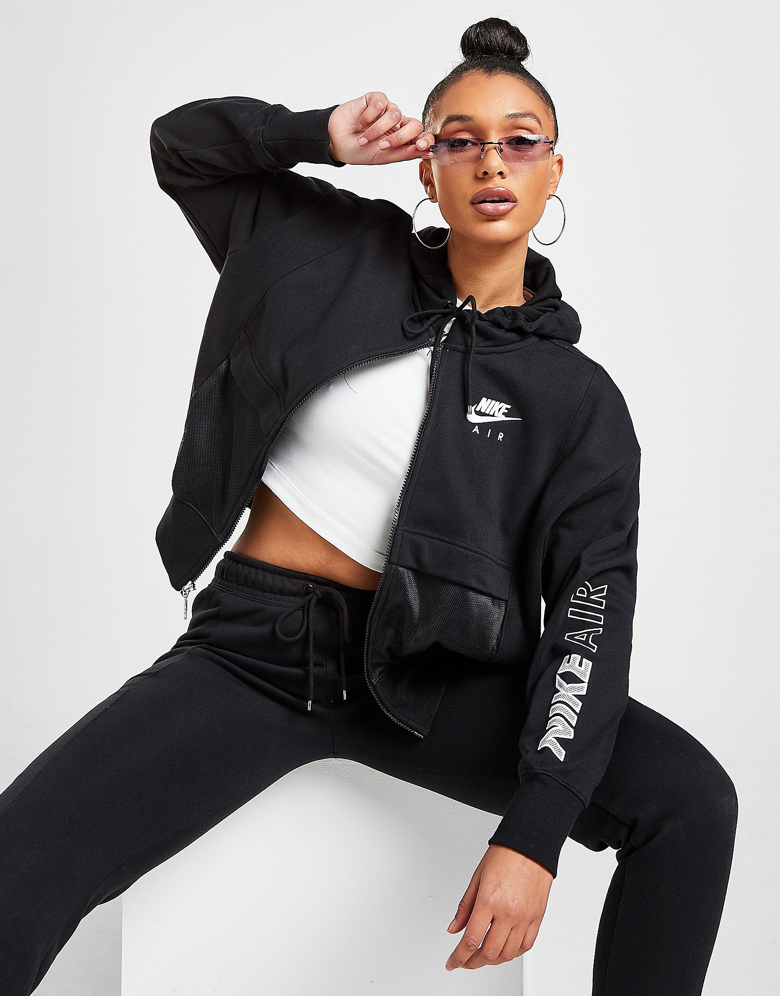 

Nike Air Mesh Full Zip Hoodie - Black/White - Womens, Black/White