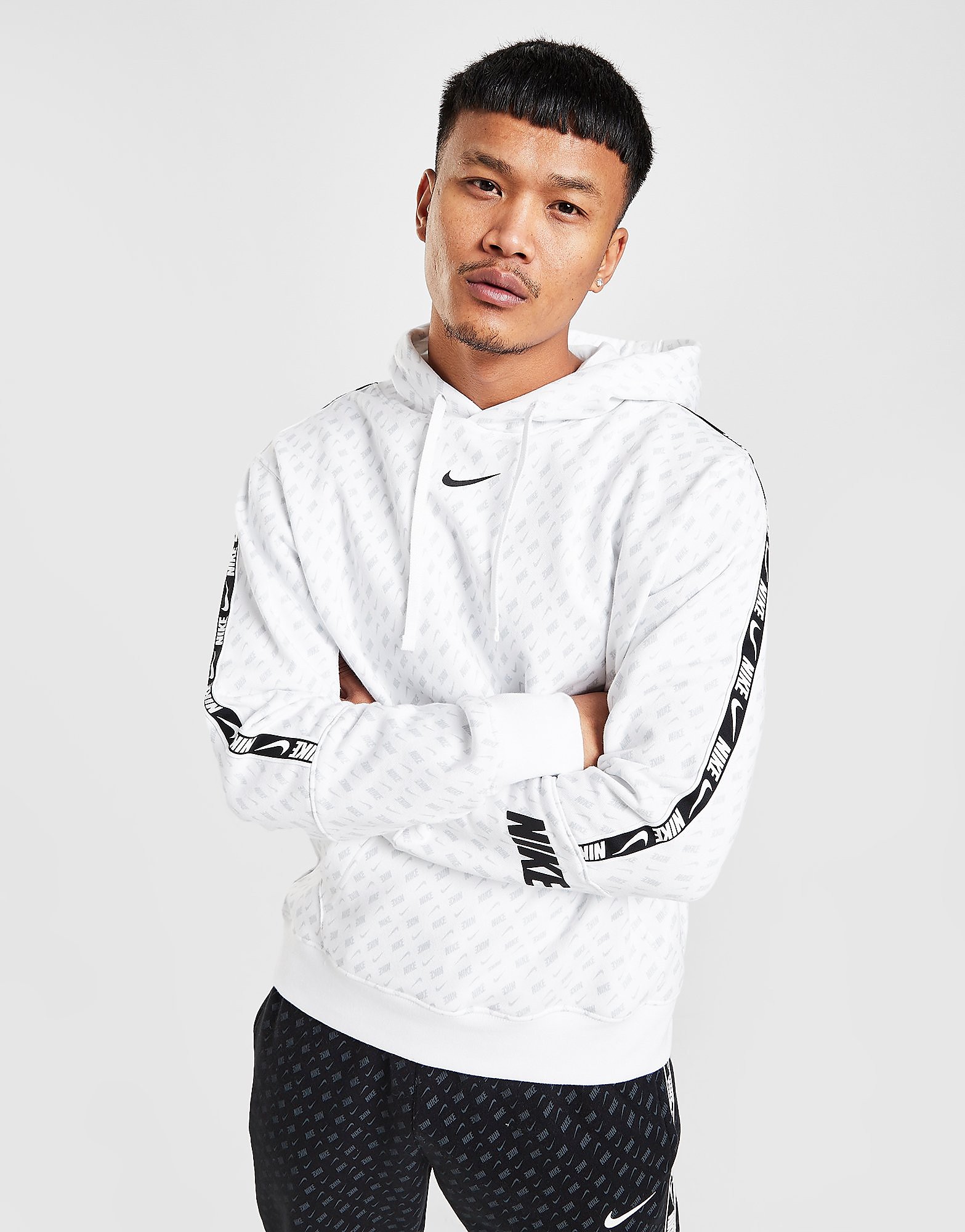 

Nike Repeat Fleece Pullover Hoodie - White/Black - Mens, White/Black