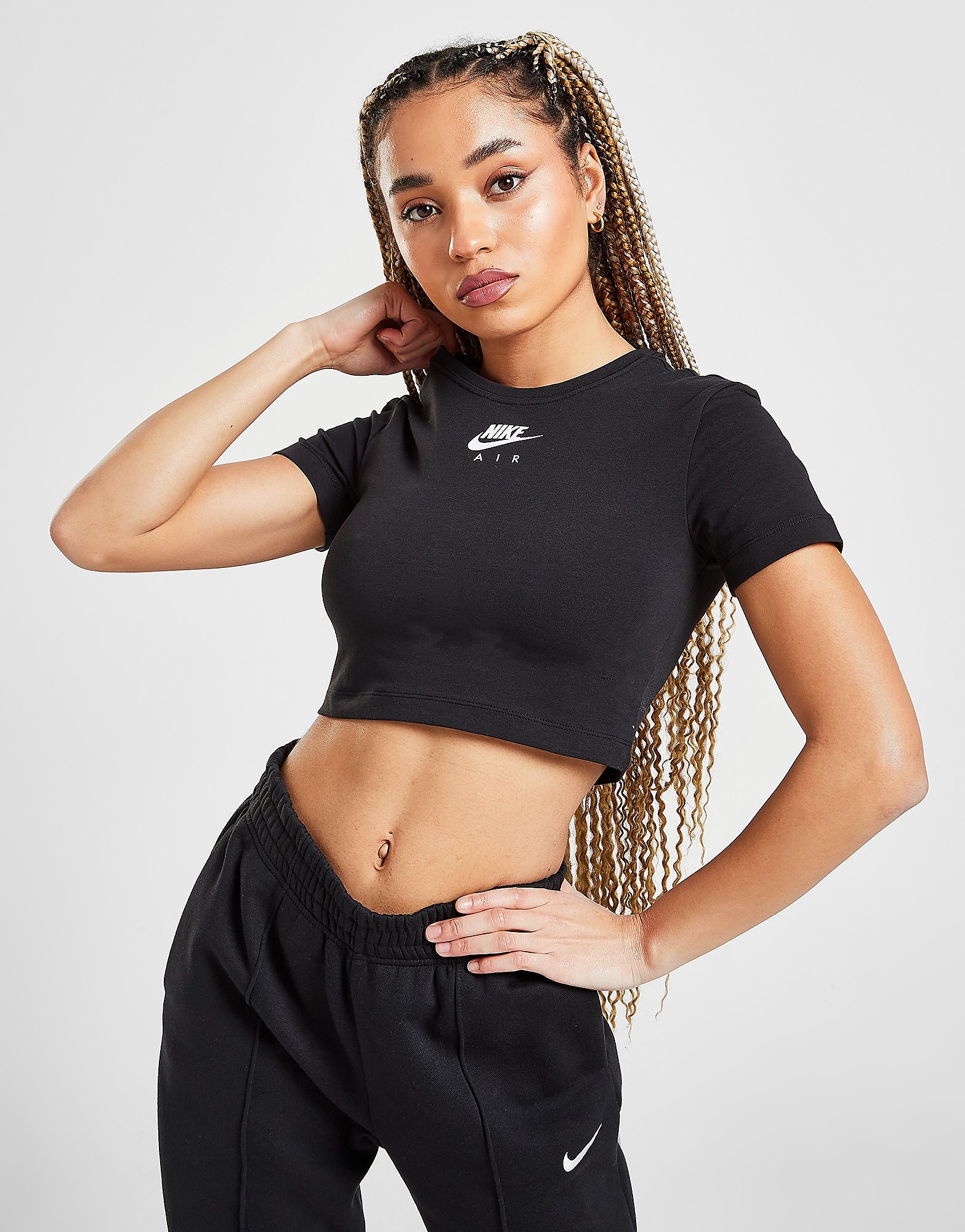 Nike Air Crop T-Shirt - Black/White - Womens, Black/White