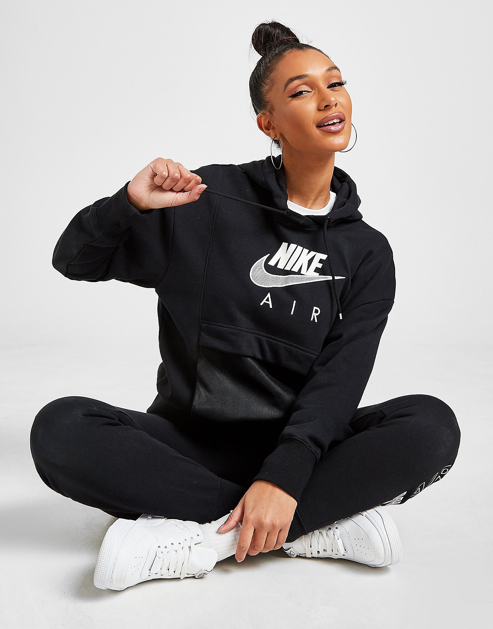 

Nike Air Mesh Overhead Hoodie - Black/White - Womens, Black/White