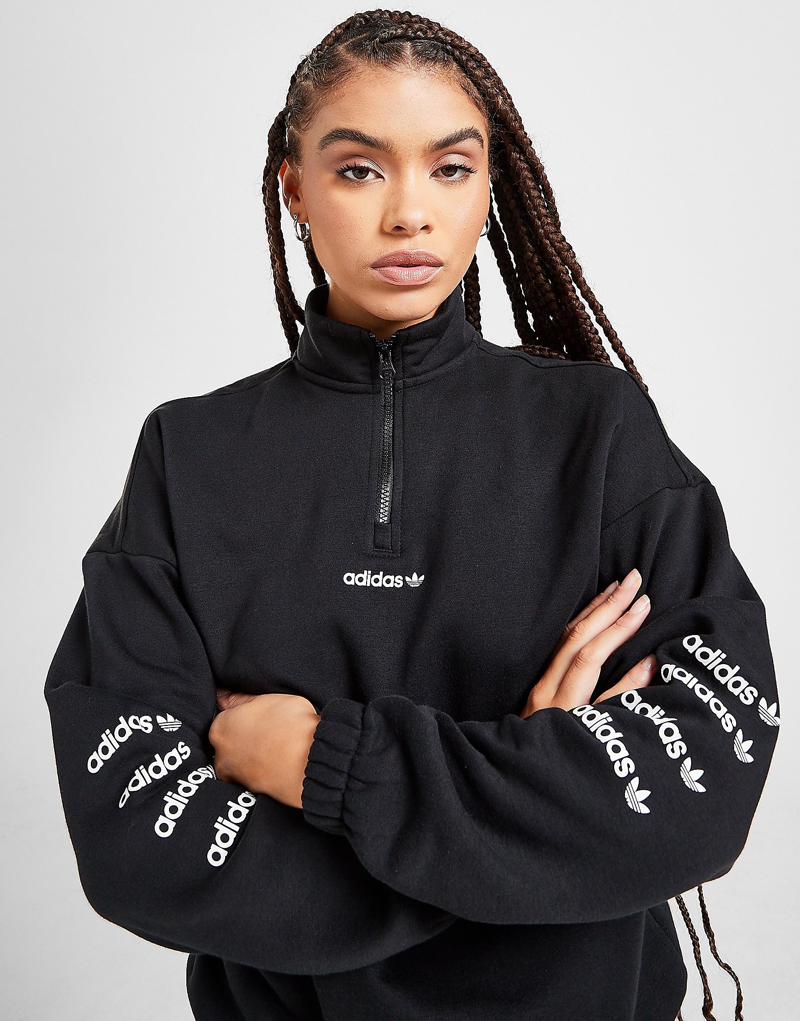 adidas Originals Repeat Linear 1/4 Zip Sweatshirt - Only at JD - Black - Womens, Black