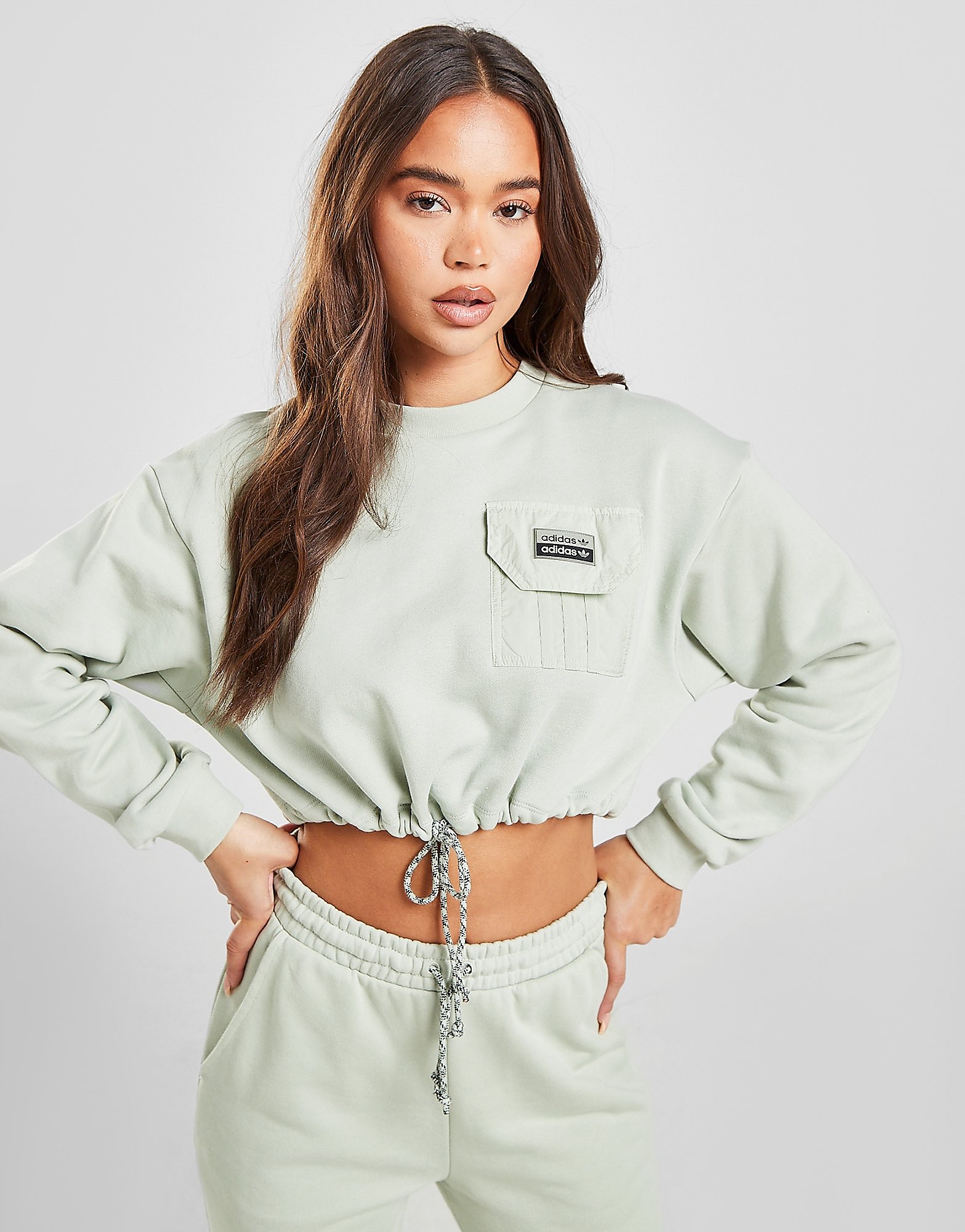 

adidas Originals R.Y.V Utility Crop Crew Sweatshirt - Only at JD - Green - Womens, Green