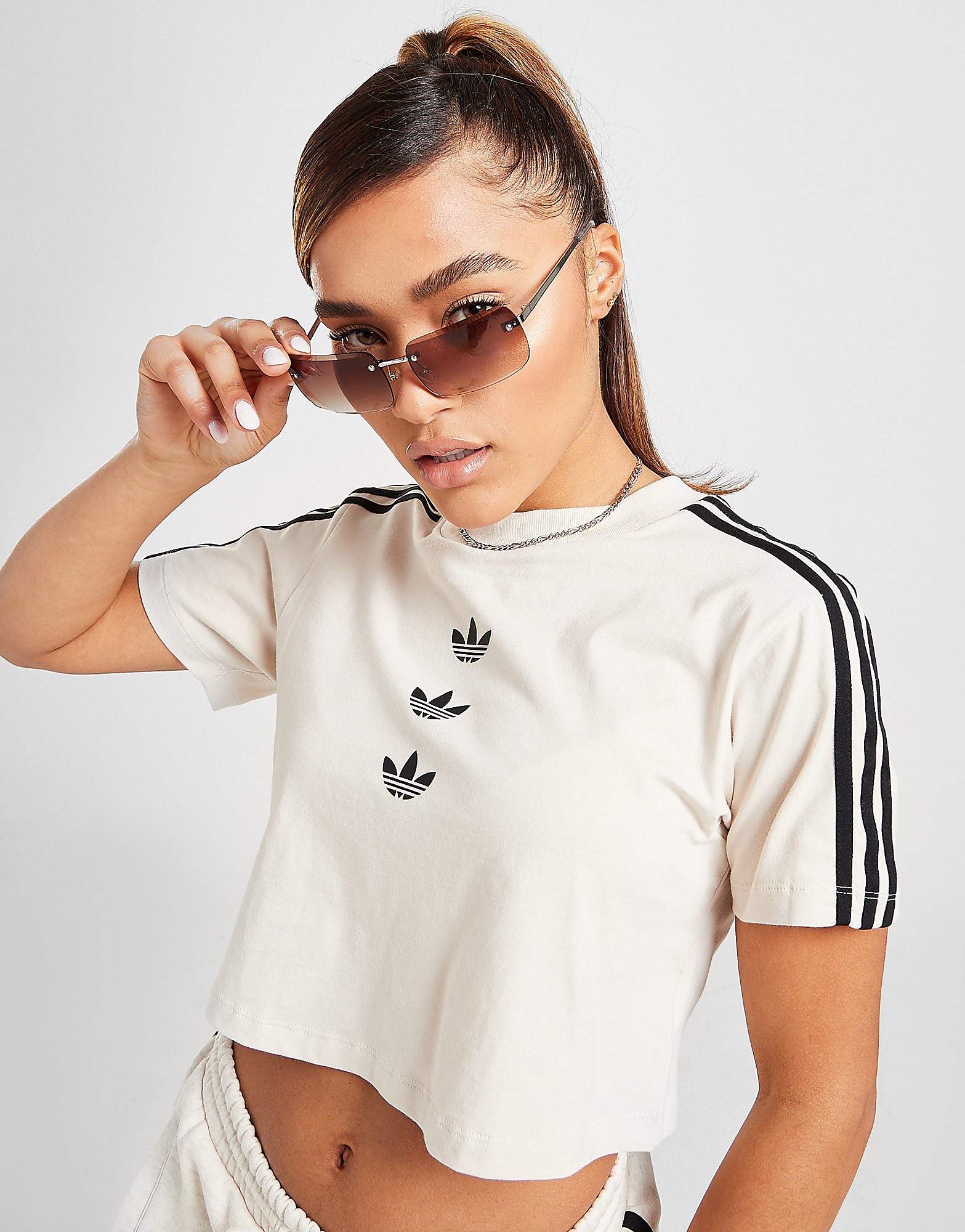 

adidas Originals 3-Stripes Repeat Trefoil Crop T-Shirt - Only at JD - White - Womens, White