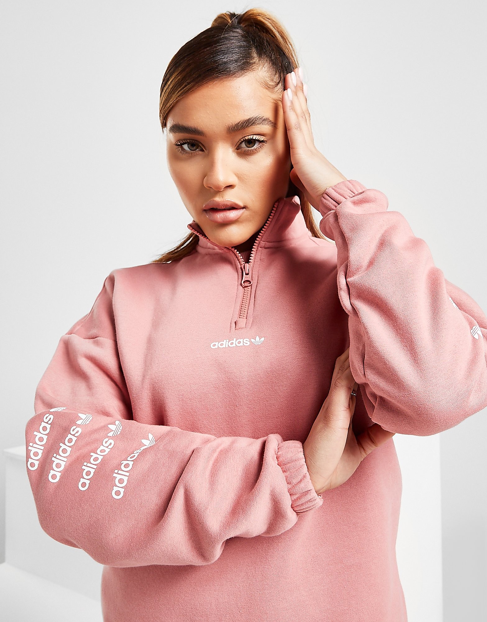 

adidas Originals Repeat Linear 1/4 Zip Sweatshirt - Only at JD - PINK - Womens, PINK