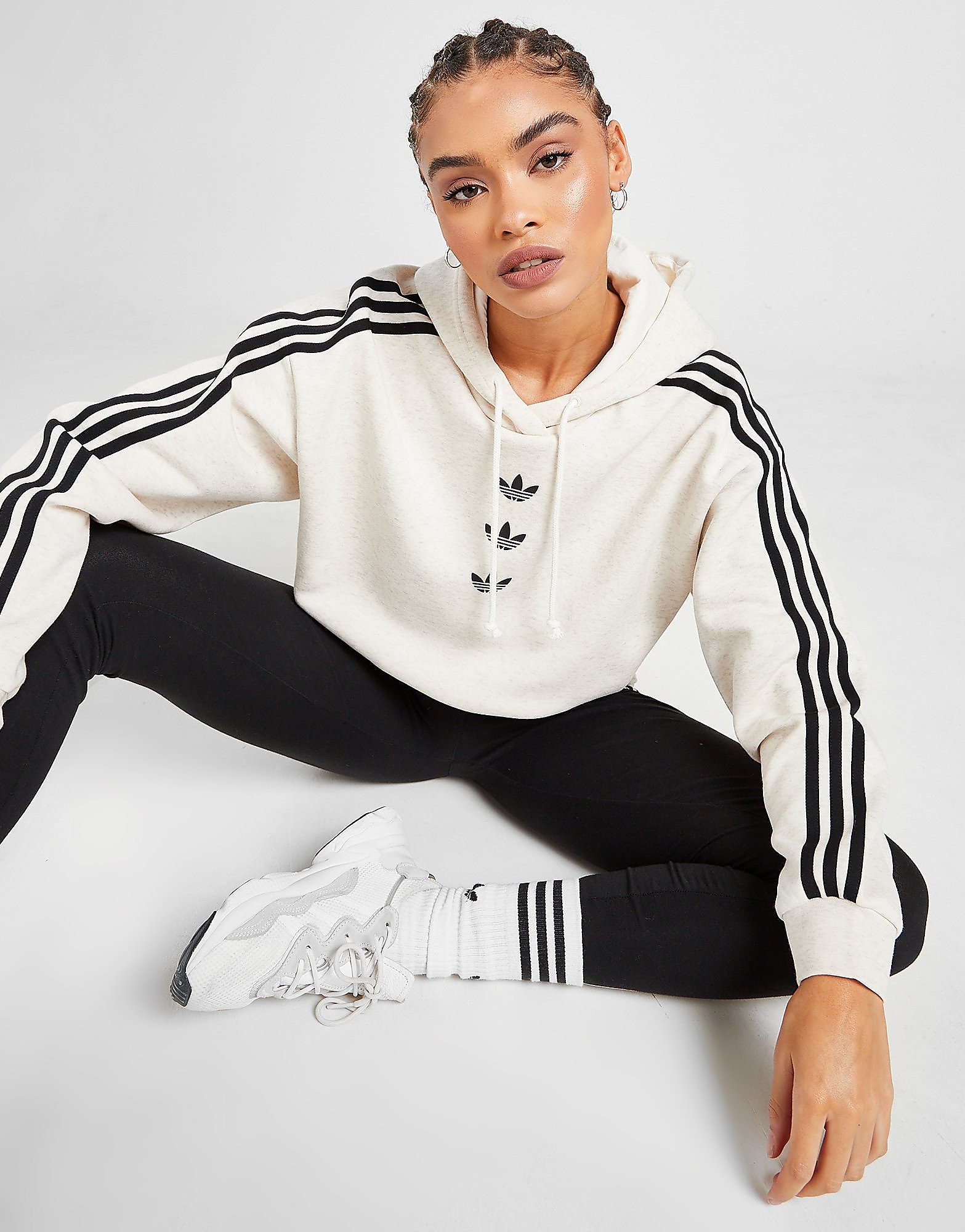 

adidas Originals 3-Stripes Repeat Trefoil Boyfriend Hoodie - Only at JD - Beige - Womens, Beige