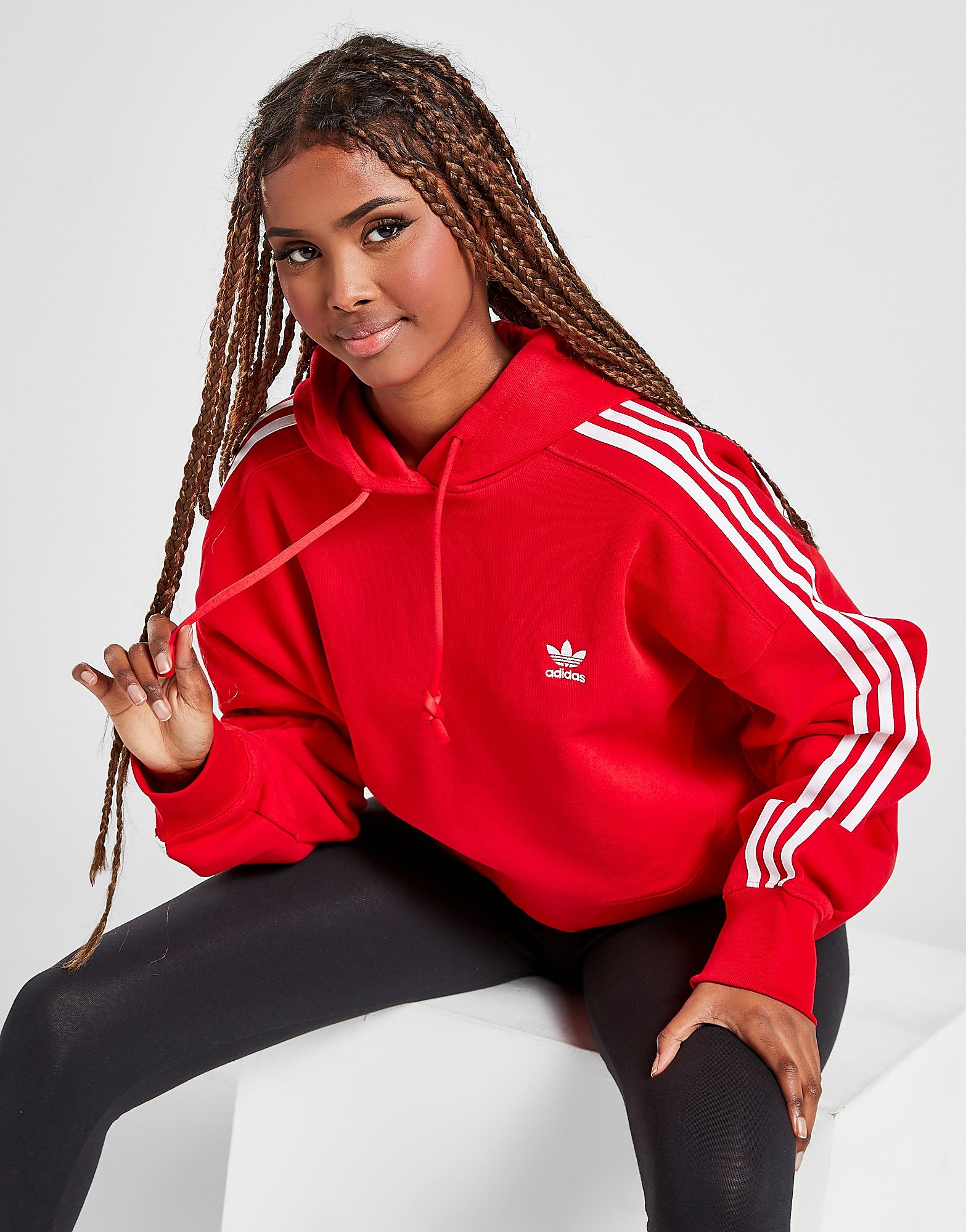 

adidas Originals 3-Stripes Adicolour Crop Hoodie - Scarlet - Womens, Scarlet