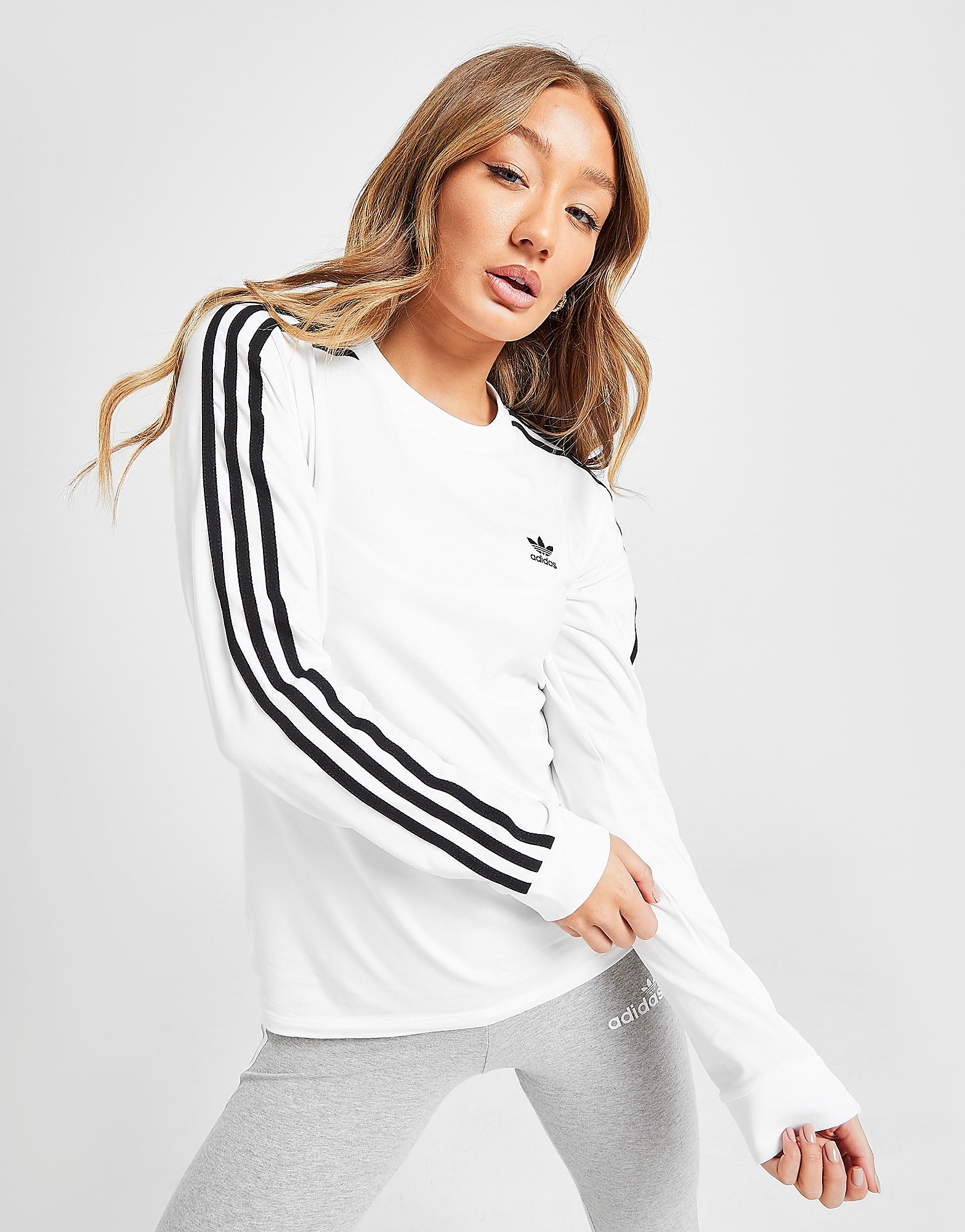 

adidas Originals 3-Stripes Long Sleeve California T-Shirt - White / Black/Black - Womens, White / Black/Black