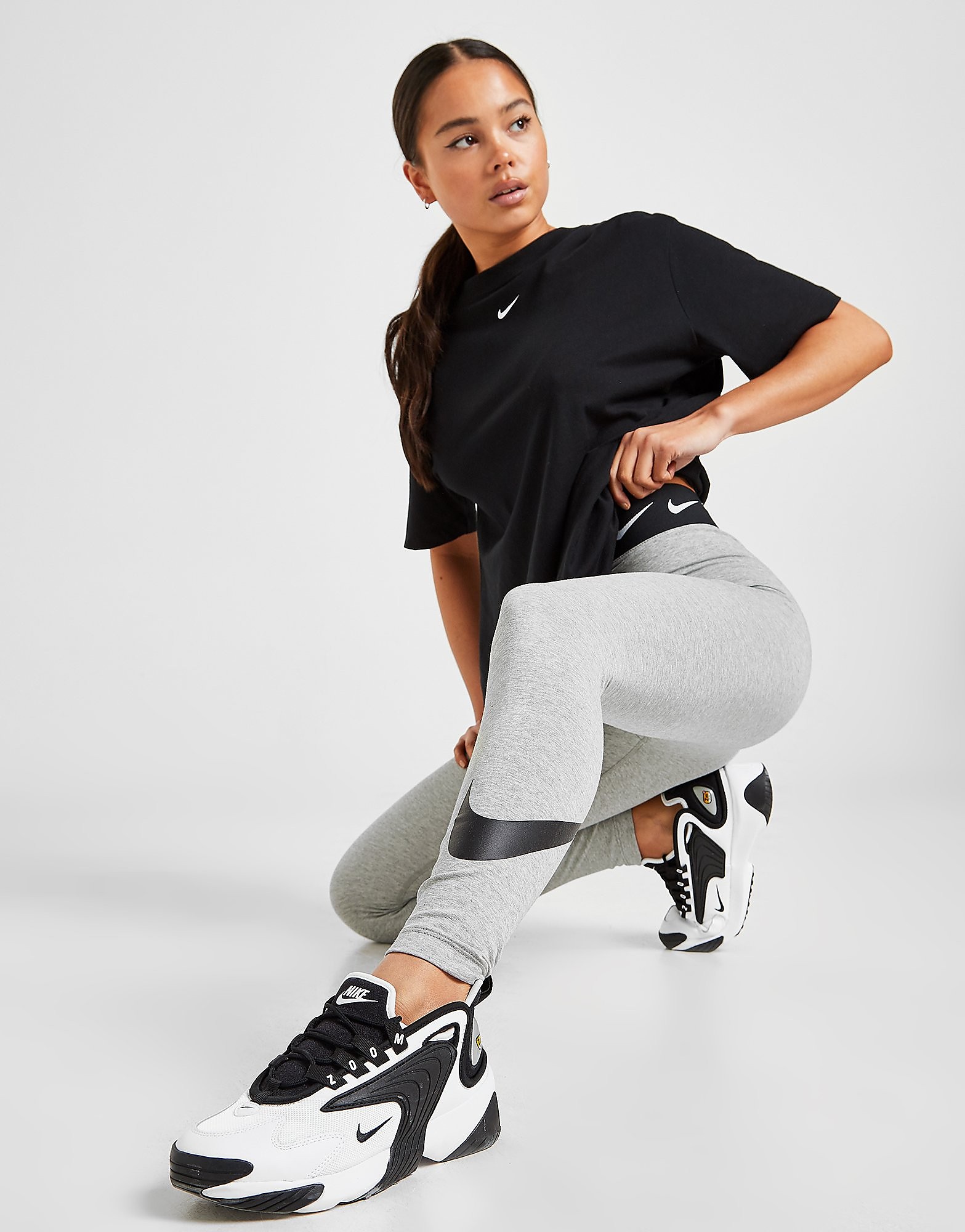Nike High Waisted Single Swoosh Leggings - Only at JD - Dark Grey/Black - Womens, Dark Grey/Black