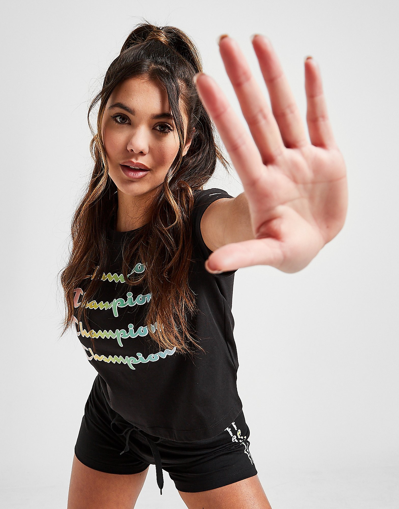 

Champion Ombre Repeat Logo T-Shirt - Black - Womens, Black