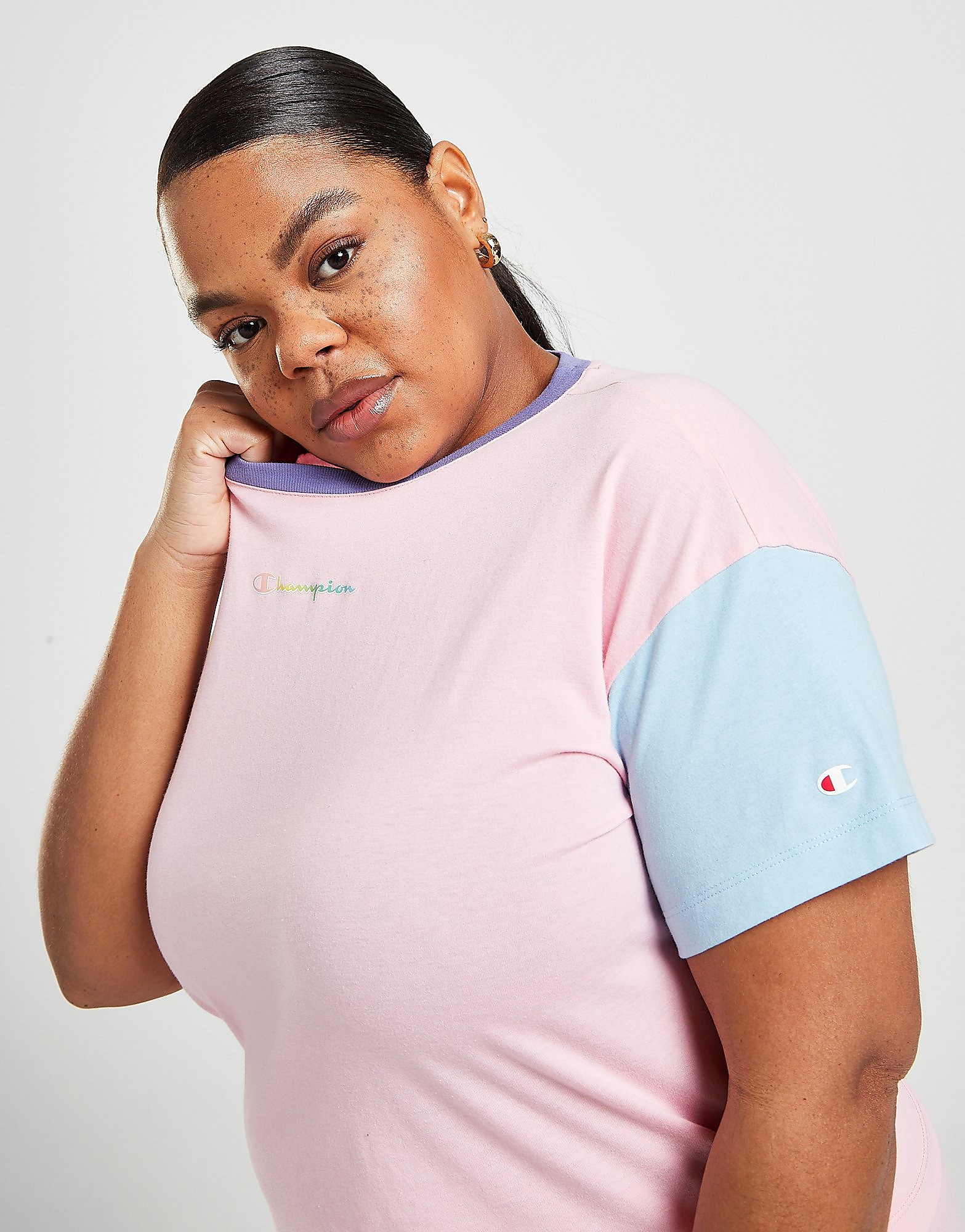 

Champion Colour Block Logo Plus Size T-Shirt - Pink, Pink