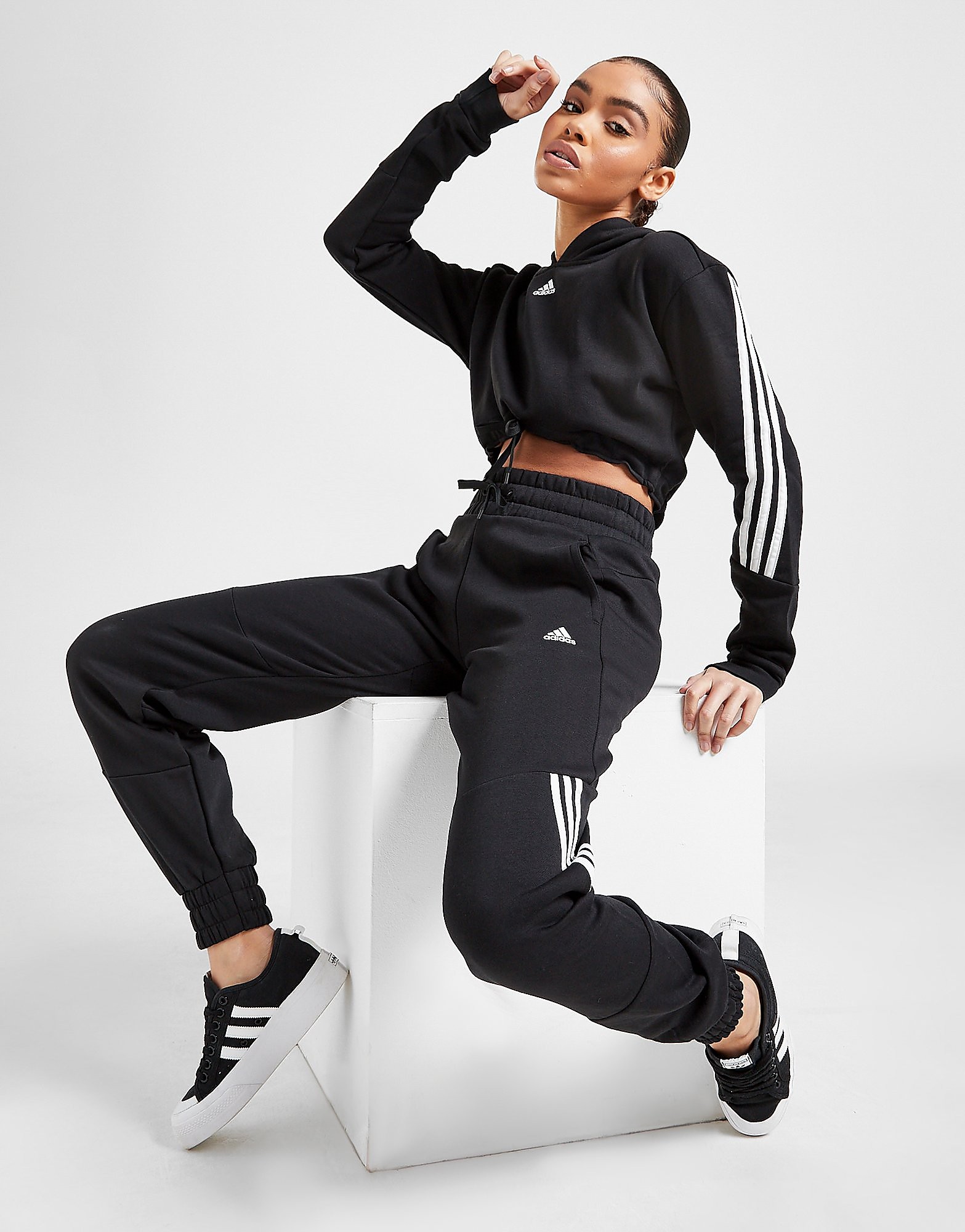 

adidas 3-Stripes Fleece Joggers - Black - Womens, Black