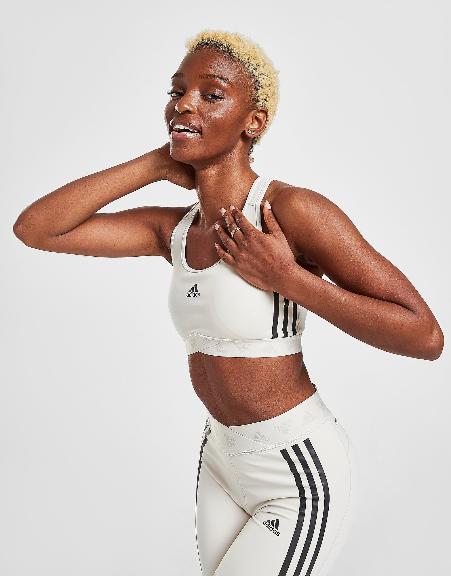 

adidas 3-Stripes Mesh Bra - Aluminium / Black - Womens, Aluminium / Black