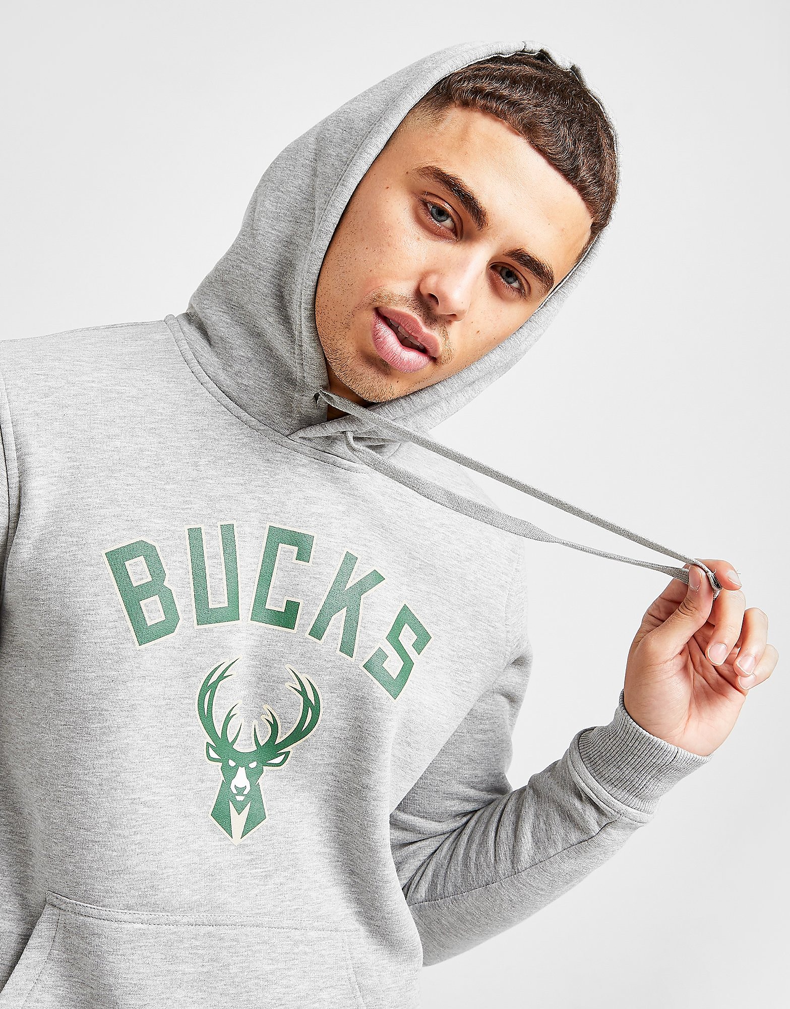 New Era NBA Milwaukee Bucks Overhead Hoodie - Grey/Green - Mens, Grey/Green