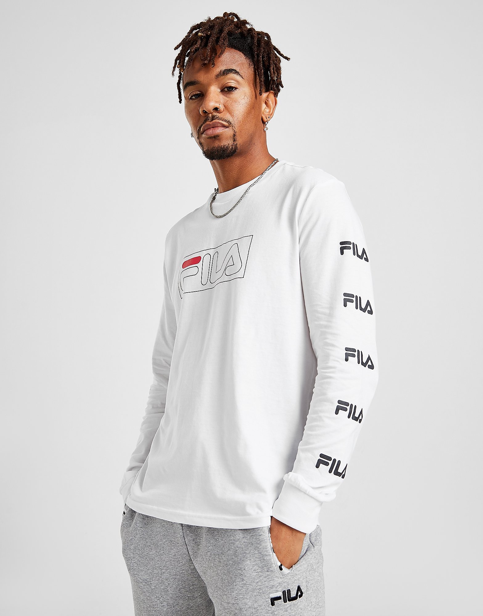 

Fila Ansen Long Sleeve T-Shirt - Only at JD - White - Mens, White