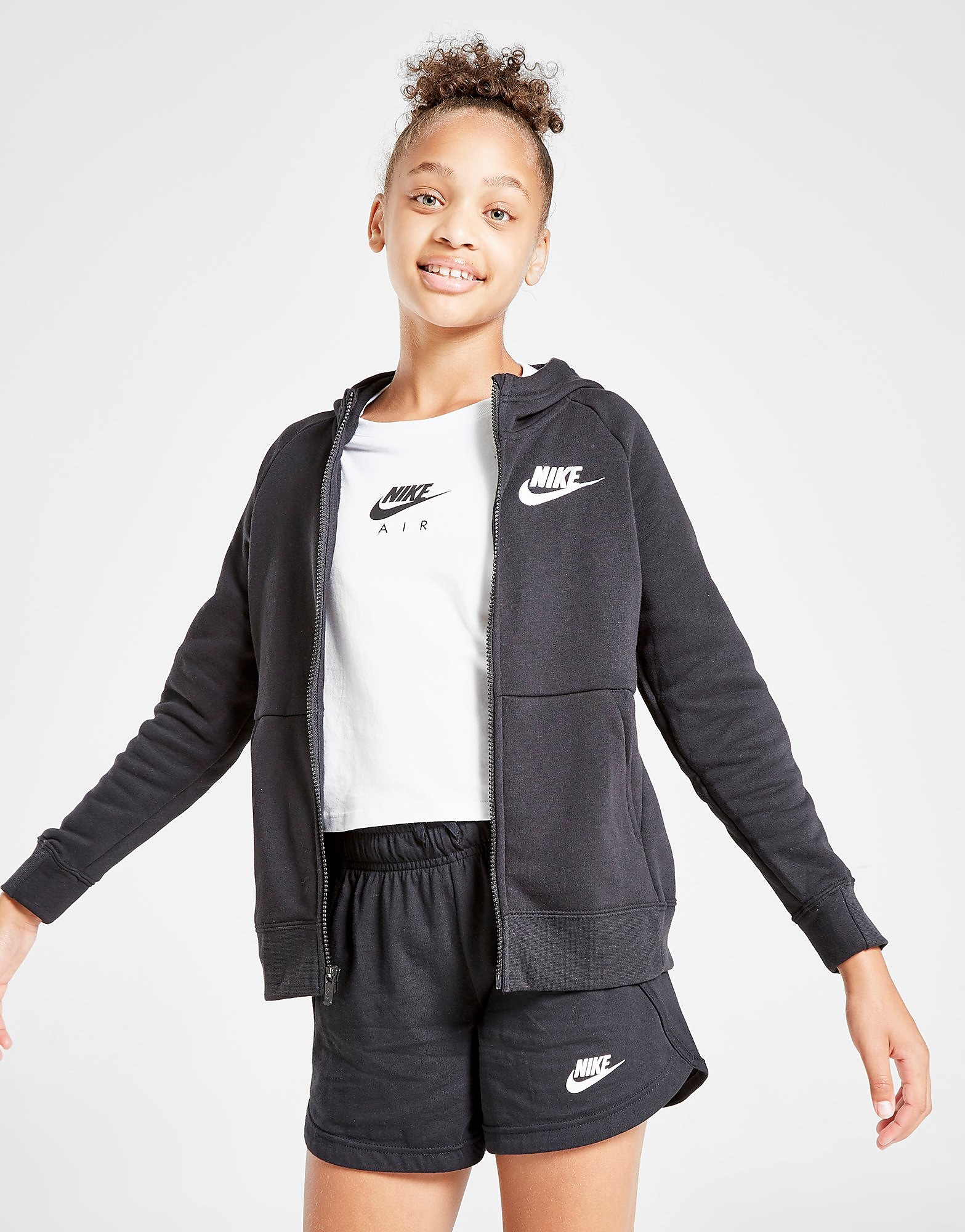 

Nike Girls' Sportswear Full Zip Hoodie Junior - Black/White/White - Kids, Black/White/White
