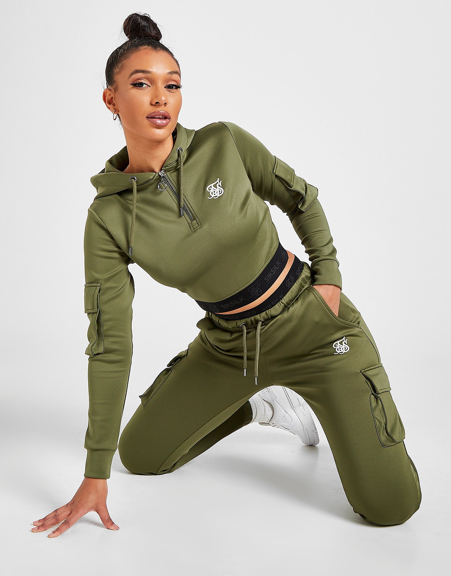 

SikSilk Poly Cargo Track Pants - Only at JD - Green - Womens, Green