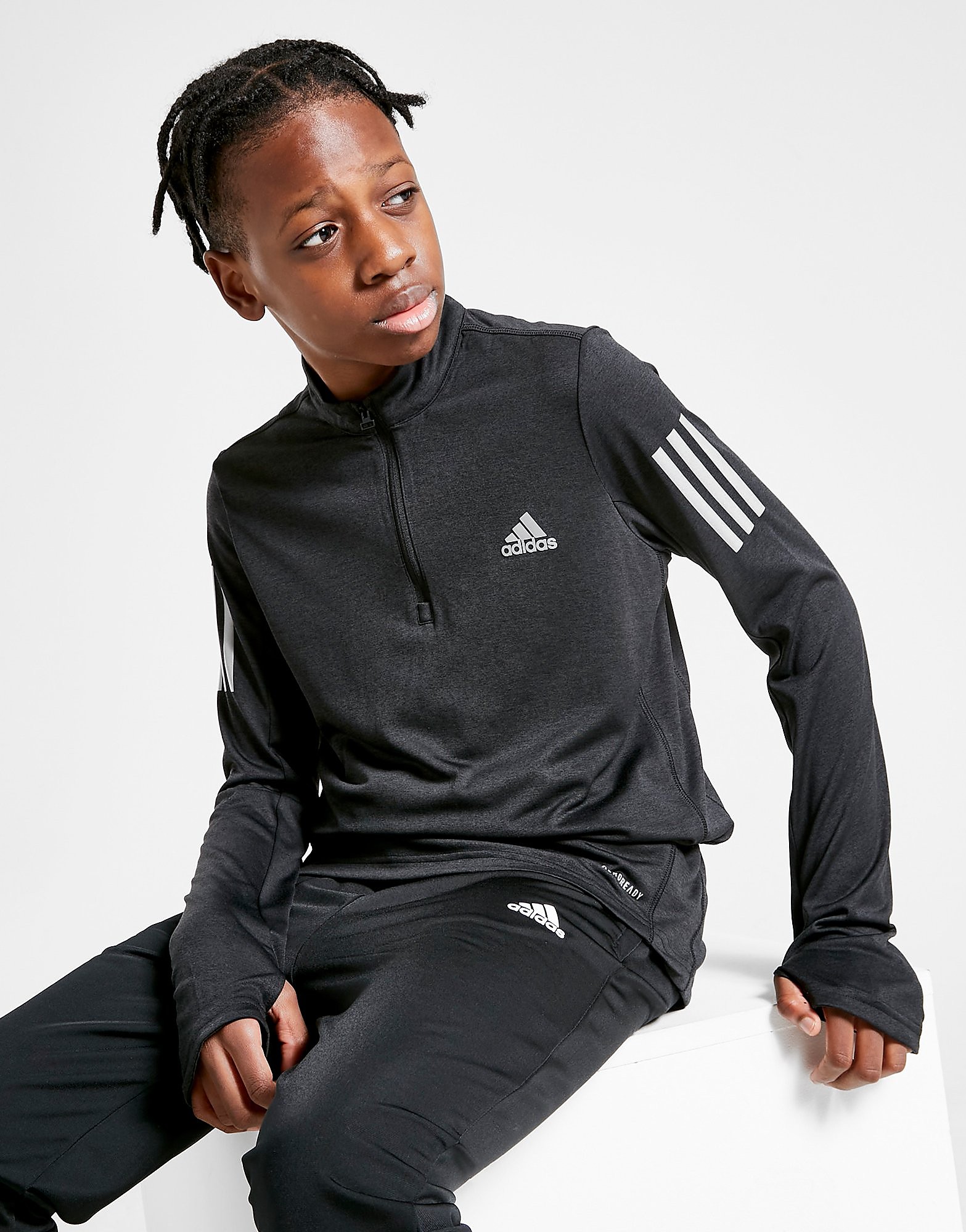 

adidas 3-Stripes 1/4 Zip Top Junior - Black - Kids, Black