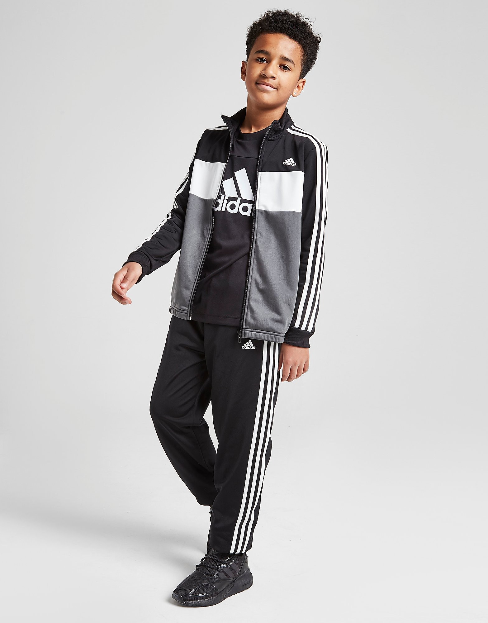

adidas Tiberio Tracksuit Junior - Black / White / White - Kids, Black / White / White