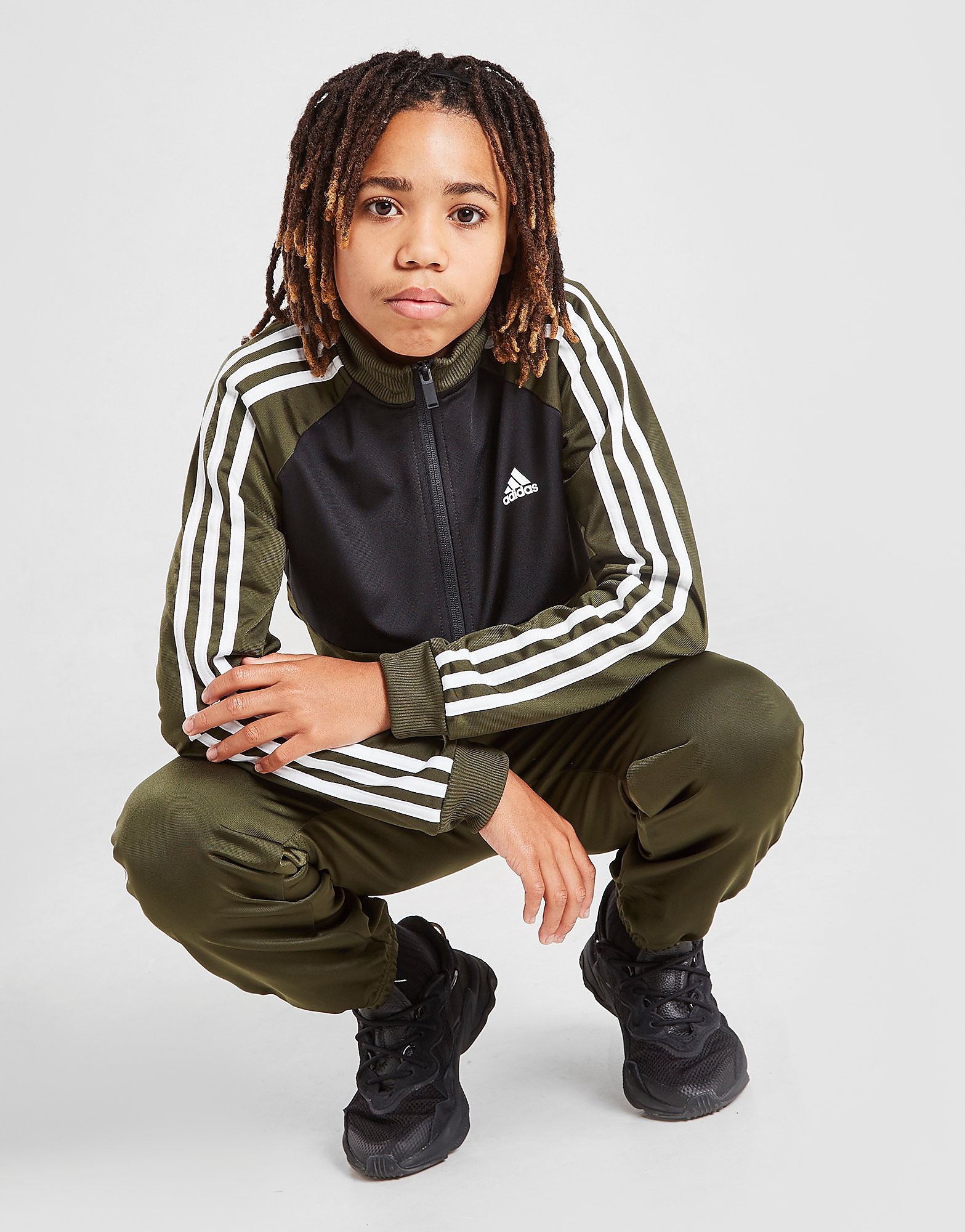 

adidas 3-Stripes Poly Full Zip Tracksuit Junior - Green - Kids, Green