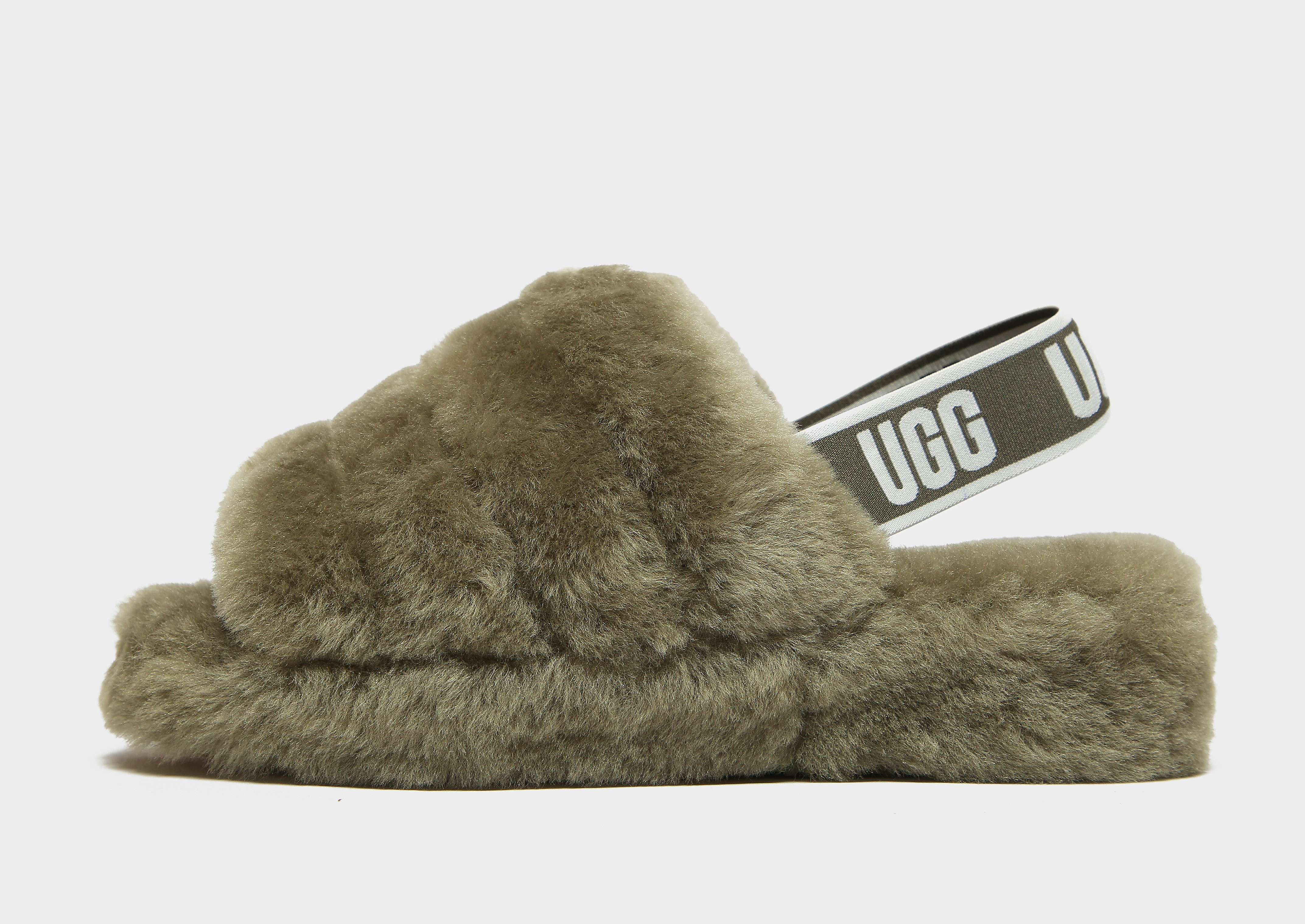 

UGG Fluff Yeah Logo Slides - Green - Womens, Green