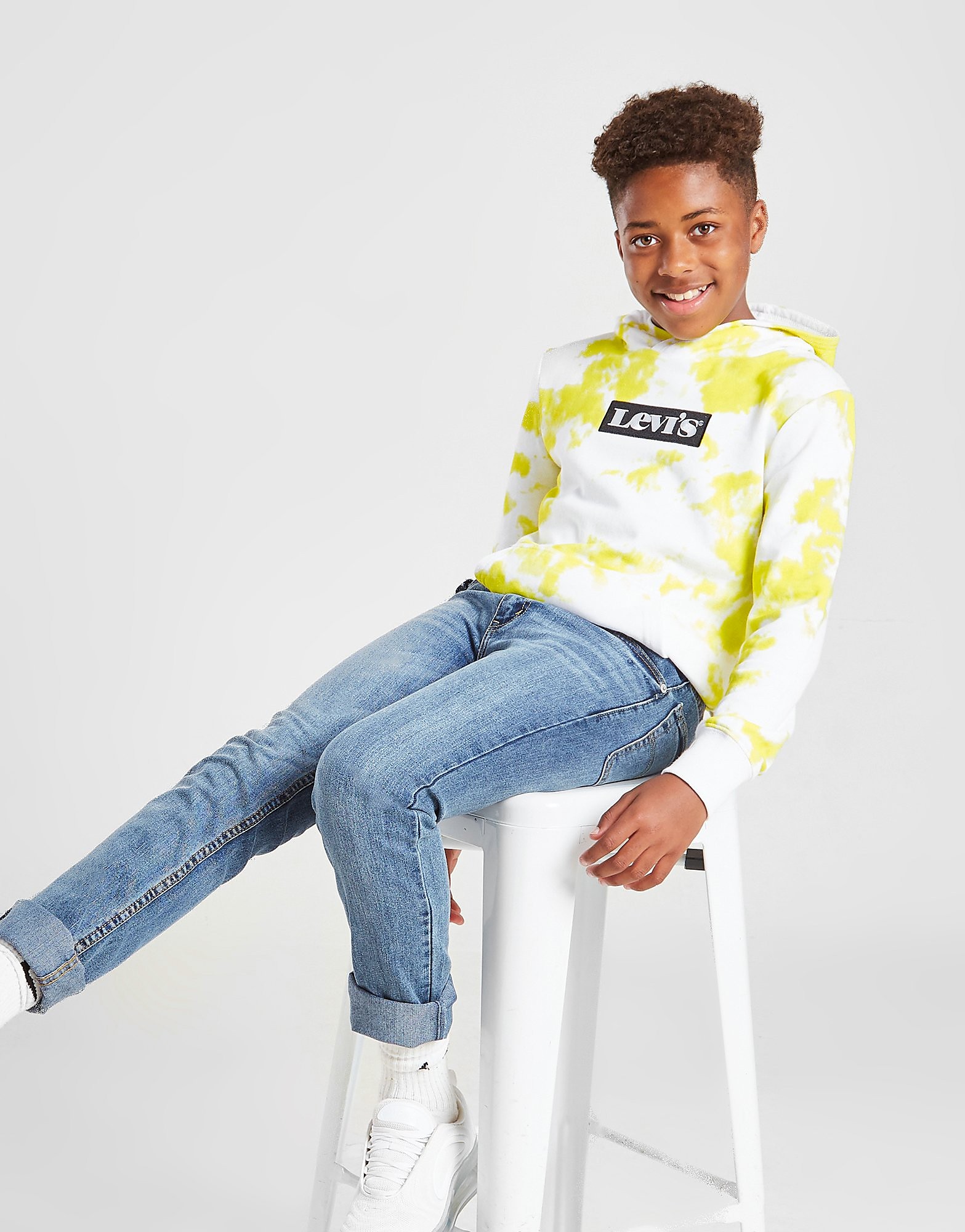 Levis Printed Pullover Hoodie Junior - White/Yellow - Kids, White/Yellow