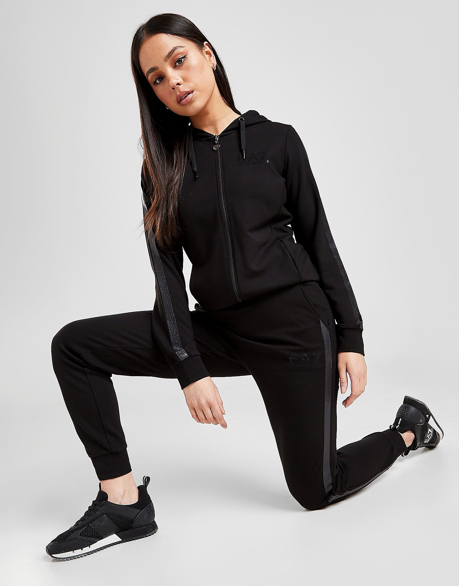 Emporio Armani EA7 Lurex Stripe Joggers - Black - Womens, Black
