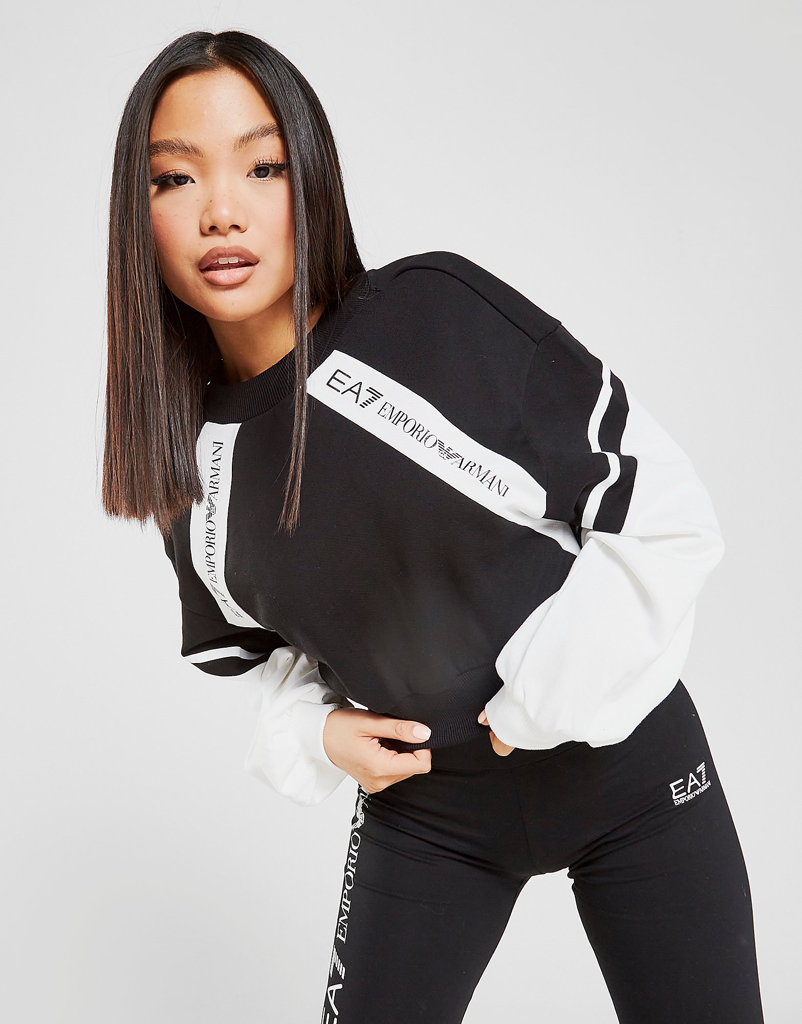 

Emporio Armani EA7 Panel Crop Crew Sweatshirt - Black - Womens, Black
