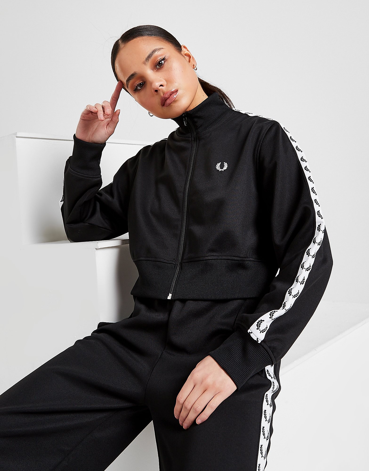 Fred perry tape crop track jacket - womens, musta, fred perry