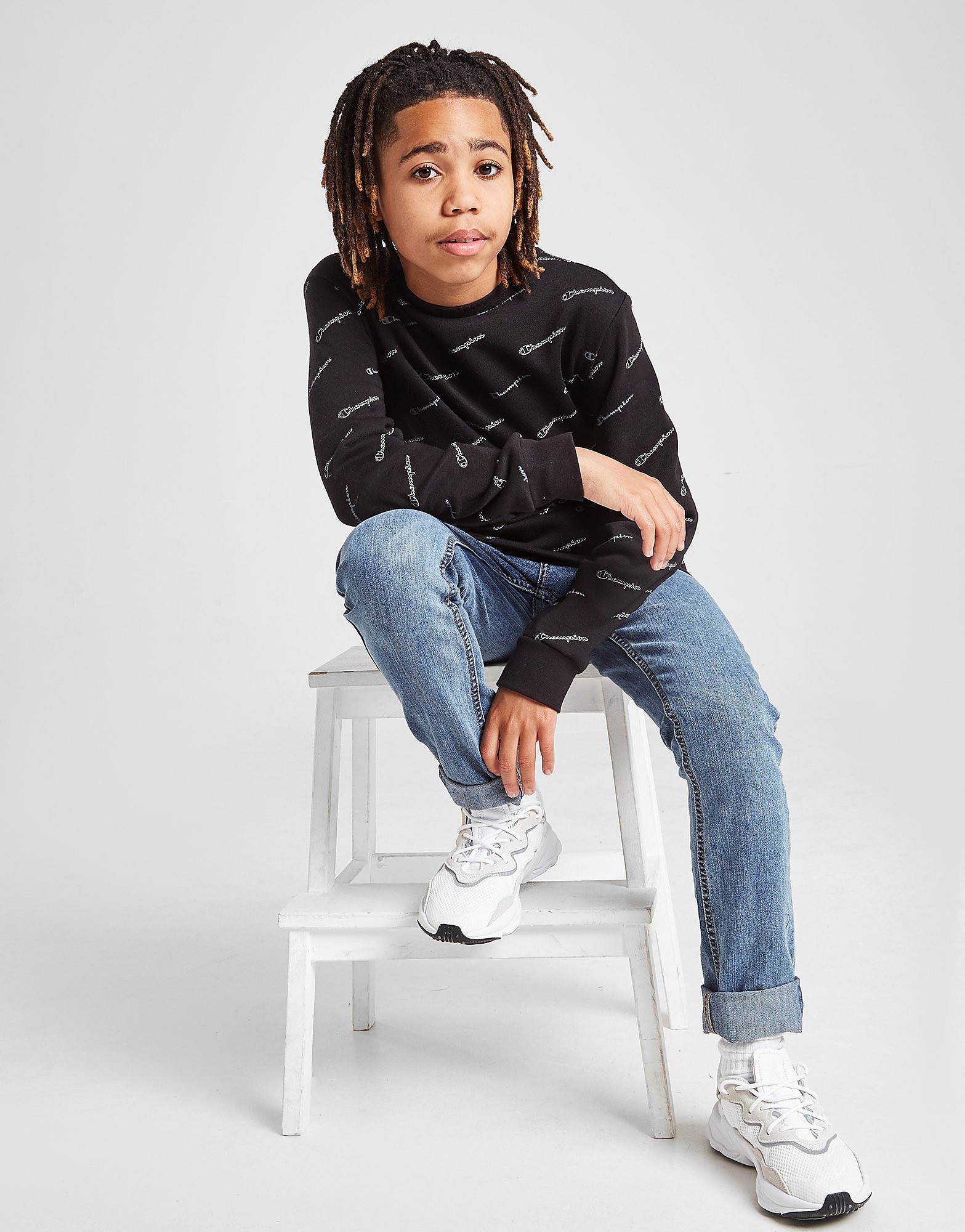 

Champion All Over Fleece Crew Sweatshirt Junior - Only at JD - Black - Kids, Black