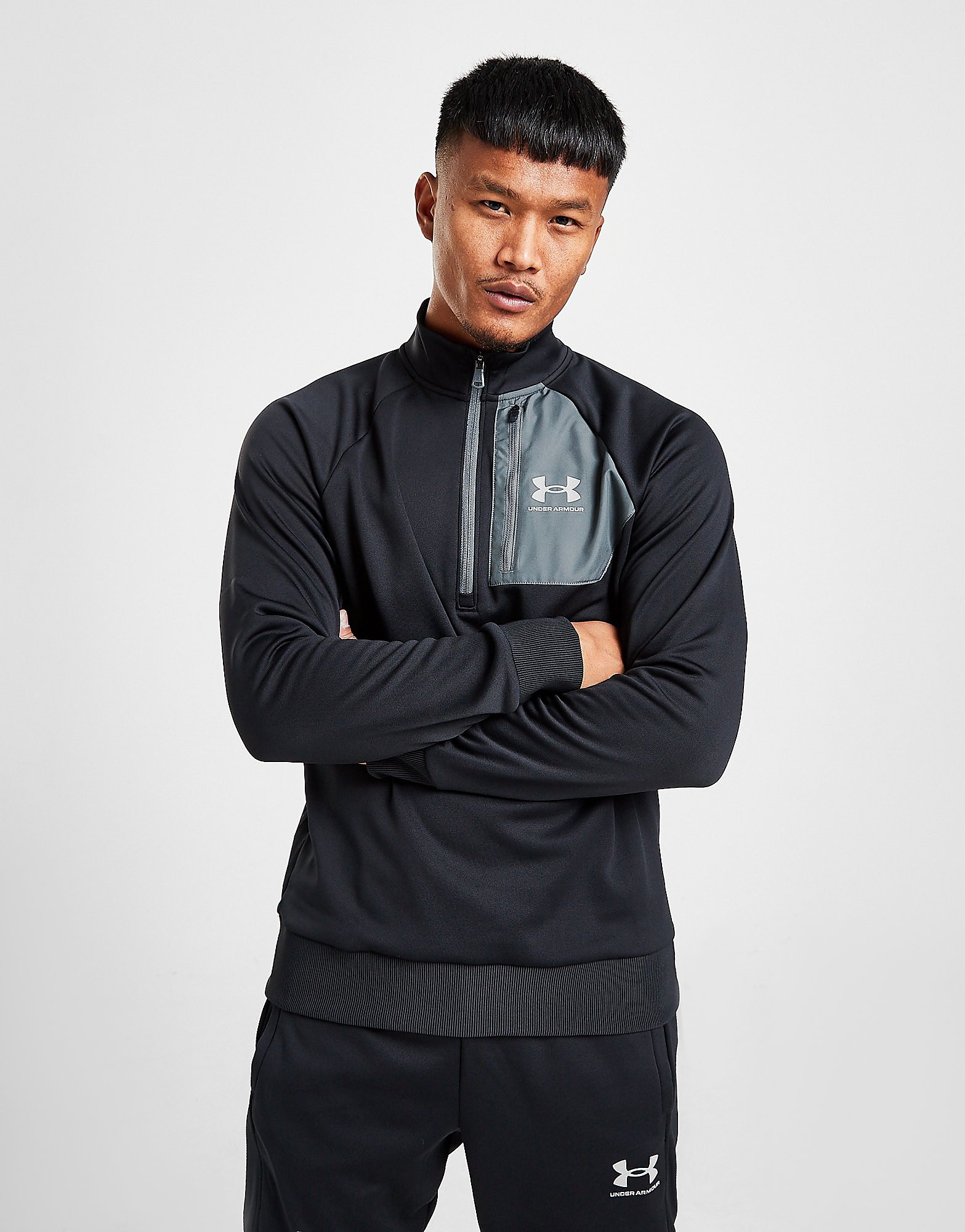 Under Armour UA Armour Fleece 1/2 Zip Track Top - Only at JD - Black/Grey - Mens, Black/Grey