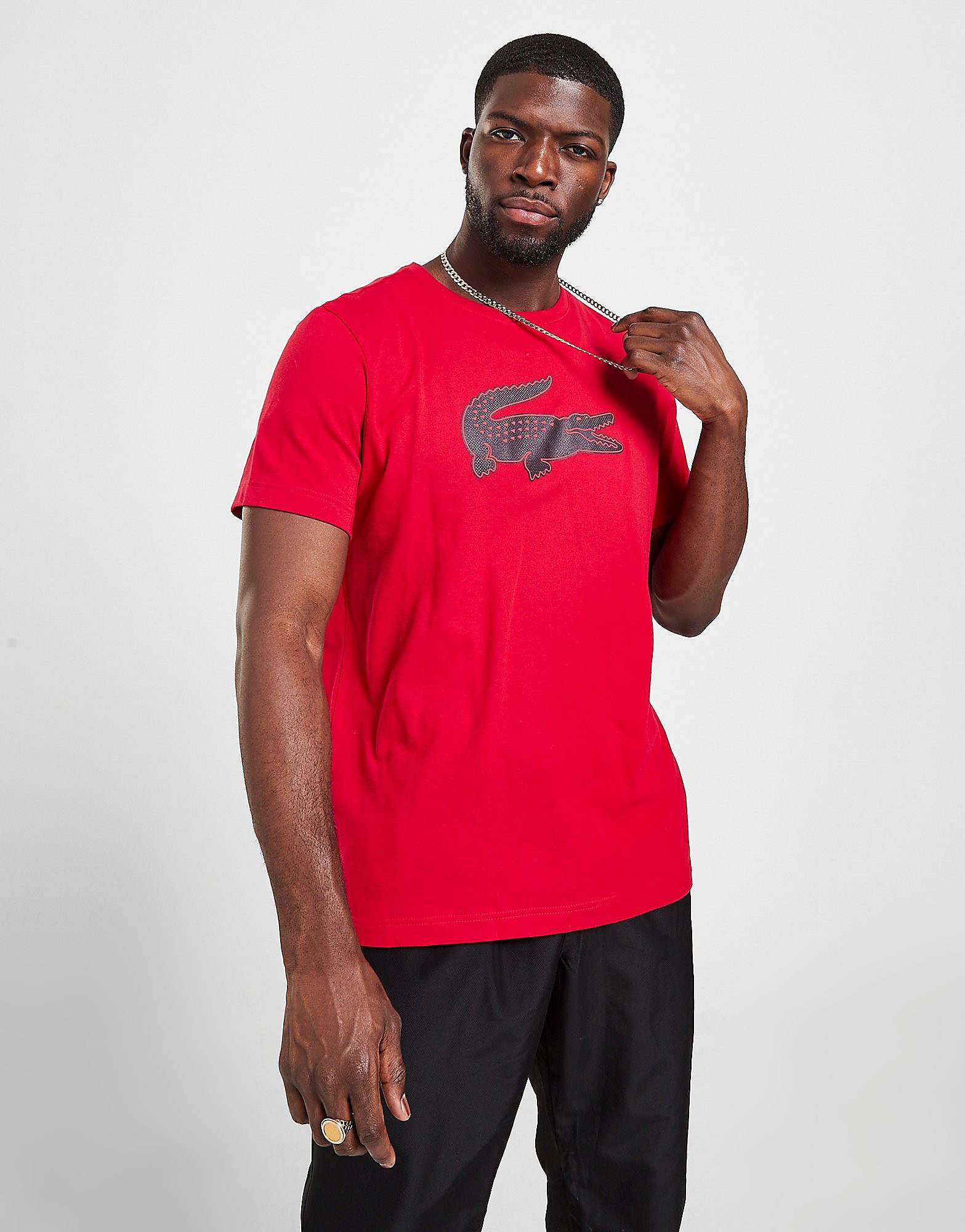 Lacoste Large Croc Logo T-Shirt - Red - Mens, Red