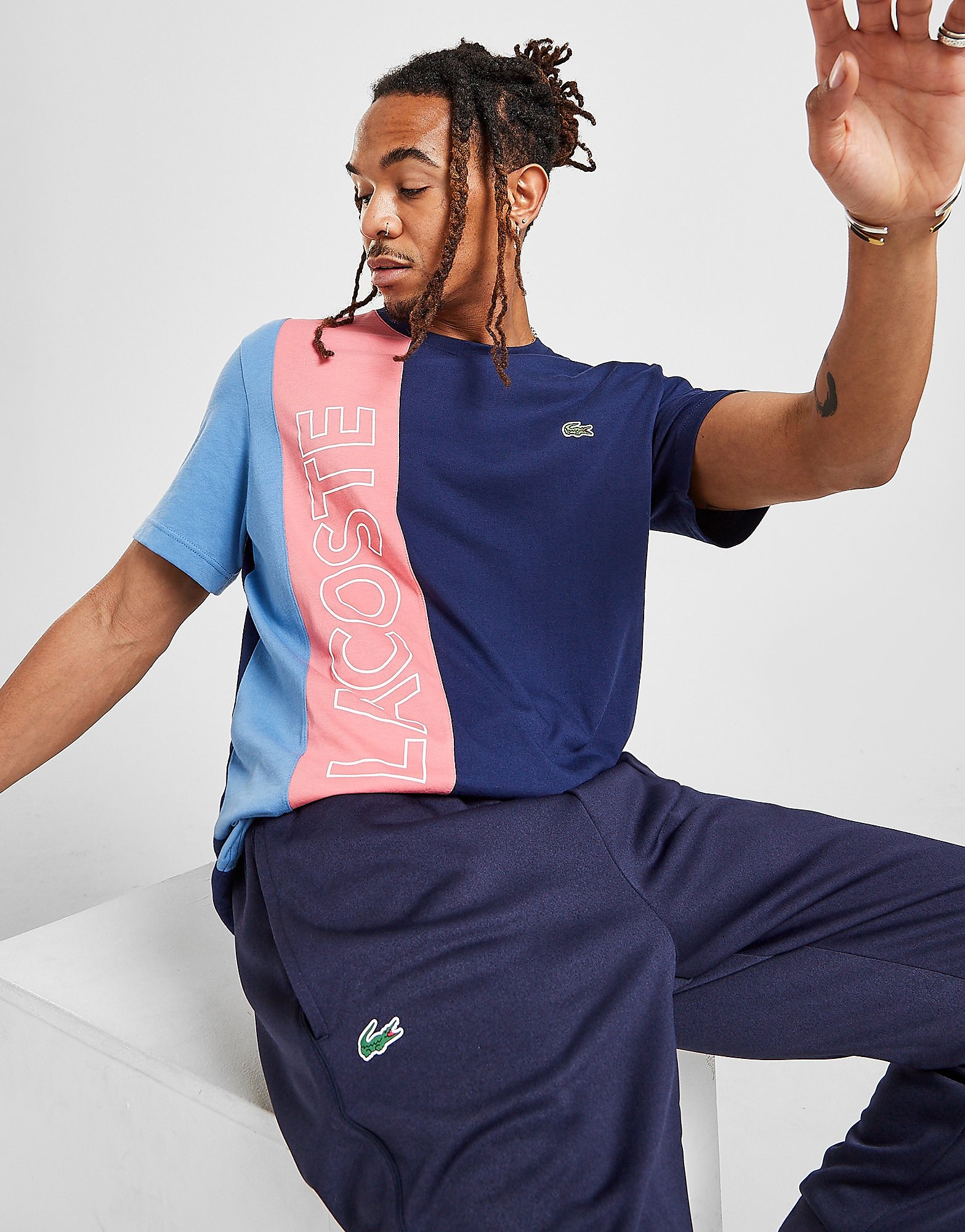 

Lacoste Vertical Block T-Shirt - Blue/Pink - Mens, Blue/Pink