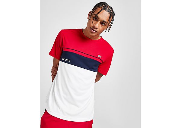 Lacoste Colour Block Poly T-Shirt - White/Red - Mens, White/Red
