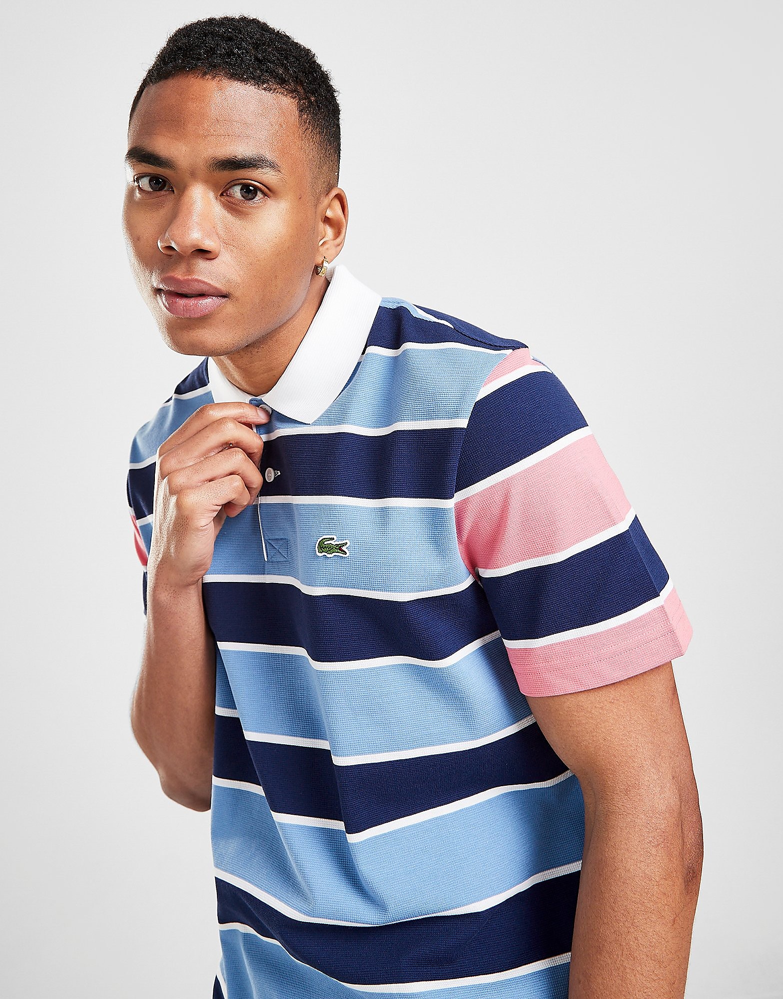 Lacoste Stripe Polo Shirt - Blue - Mens, Blue